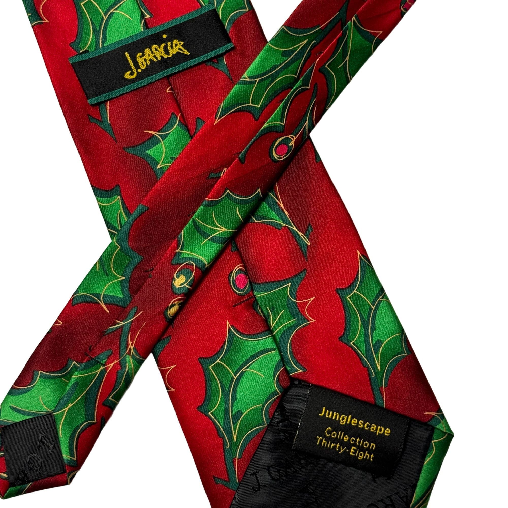 Other J Jerry Garcia RED GREEN Silk CHRISTMAS HOLLY LEAF Tie Size ONE SIZE - 2 Thumbnail