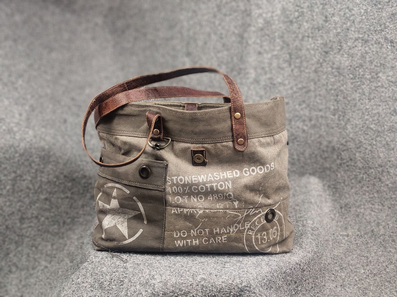 Vintage Myra India Design Vintage Leather & Canvas Tote Shoulder Bag Size ONE SIZE - 1 Thumbnail