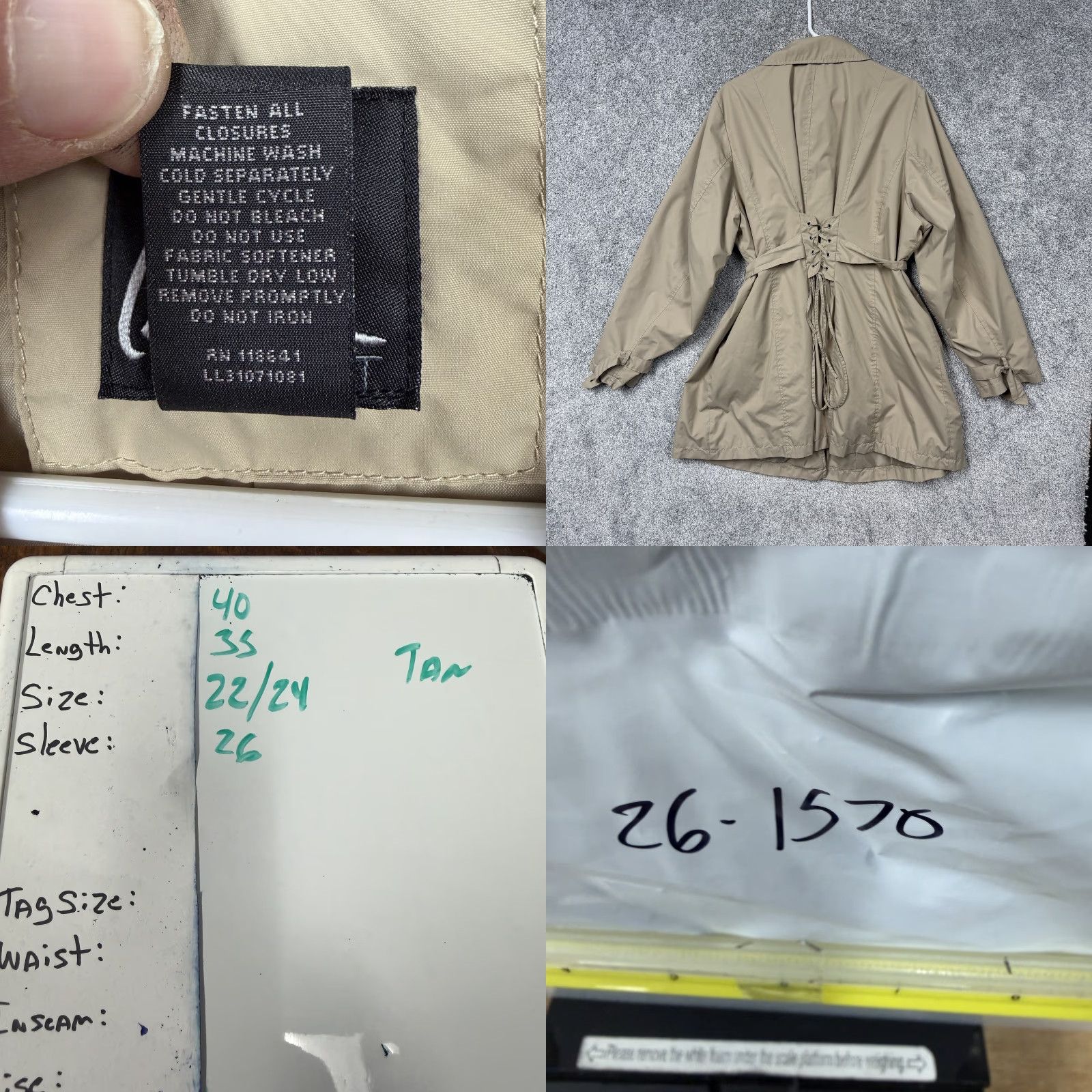 Vintage Lane Bryant Trench Coat Womens Plus 22/24 Beige Belted Lace Up Back Classic Size 3XL / US 20-22 - 8 Thumbnail