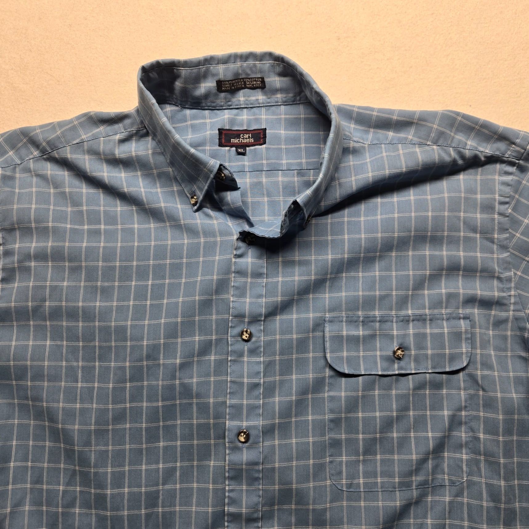 Vintage Carl Michaels Shirt Button-Up Long Sleeve Blue Plaid Polyester Blend Men's XL Size US XL / EU 56 / 4 - 2 Thumbnail