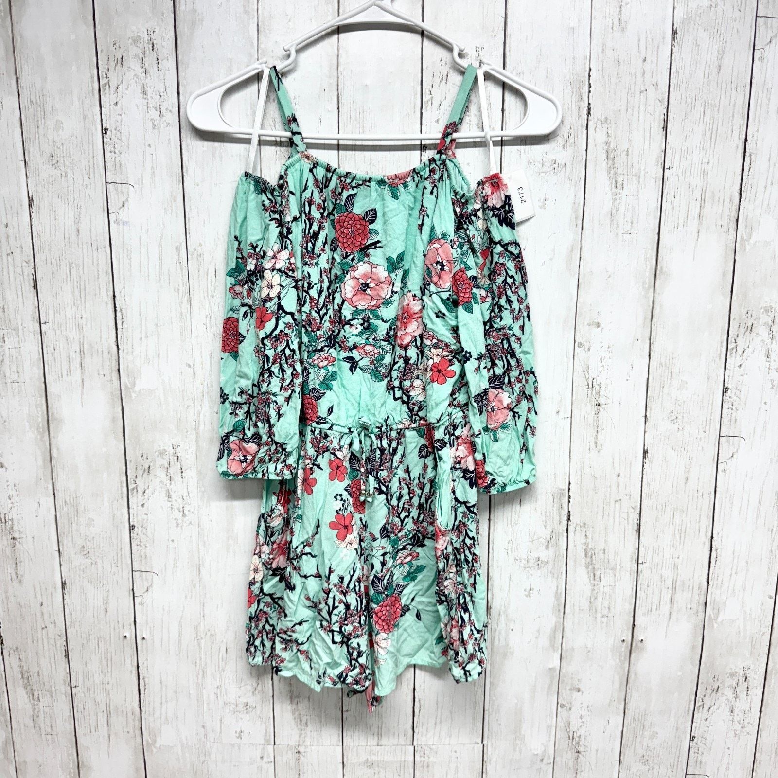 Other Ally B. Romper Size XL Off Shoulder Long Sleeve Teal Floral Size 34" / US 12 / IT 48 - 1 Thumbnail