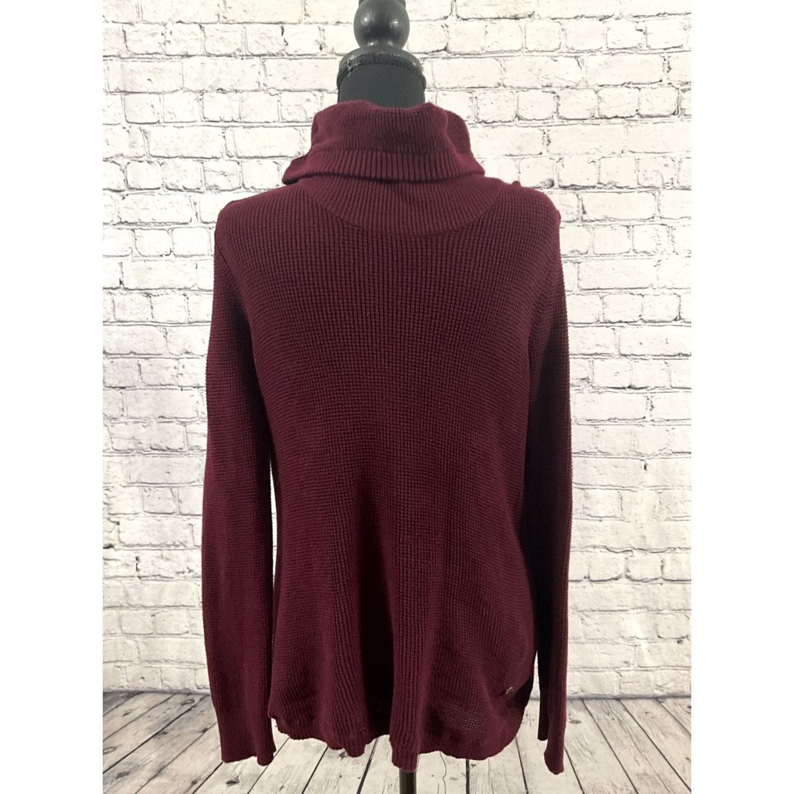 Ralph Lauren VINTAGE Ralph Lauren Womens Ribbed Turtleneck Sweater M Maroon Regular Slim Knit Pullover Long Sleeve Fall Winter Knit Cotton Blend Machine Washable Size M / US 6-8 / IT 42-44 - 4 Thumbnail