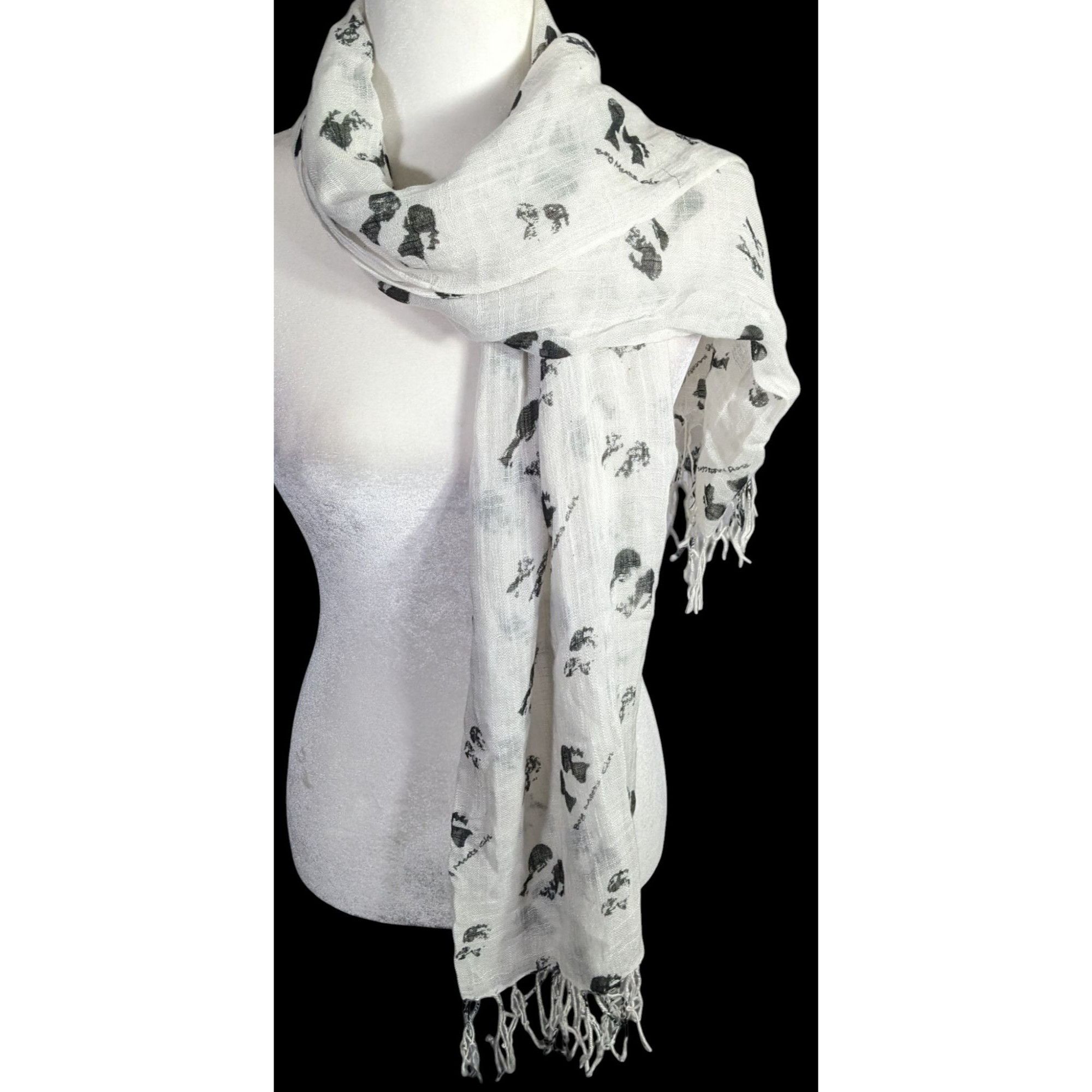 Other Boy Meets Girl Lightweight White Scarf With Black Silhouette Size ONE SIZE - 1 Thumbnail
