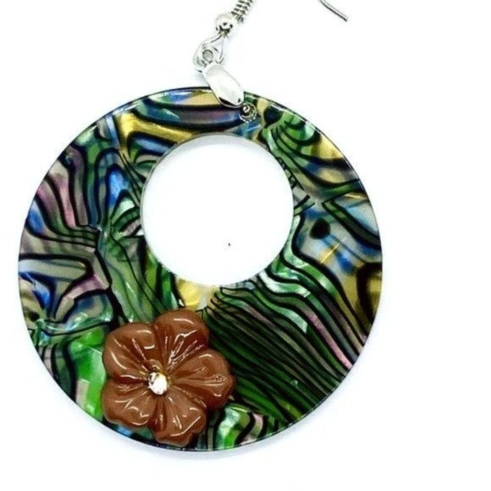 Other New NWT Abalone Shell Flower Rhinestone Dangle Earrings Size ONE SIZE - 3 Thumbnail