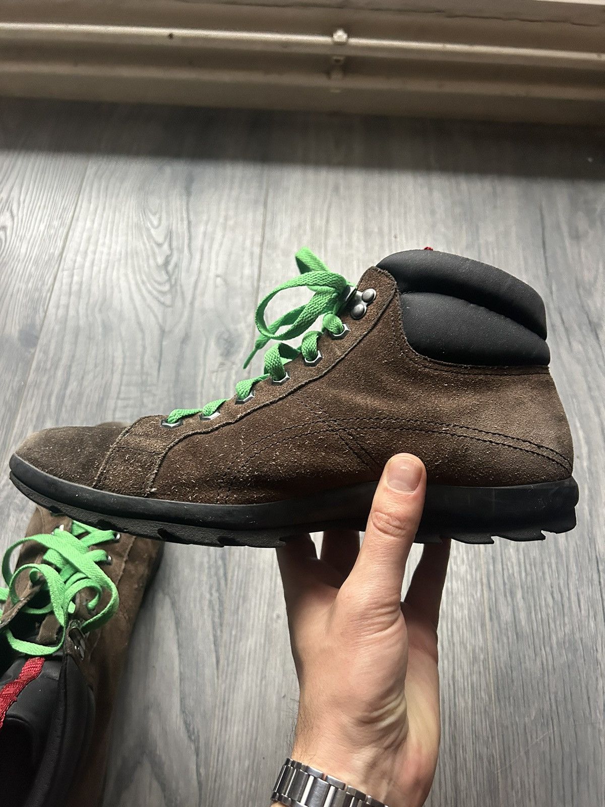Prada Prada Brown Suede Hiking Boots with Green Laces Size US 8 / EU 41 - 17 Thumbnail
