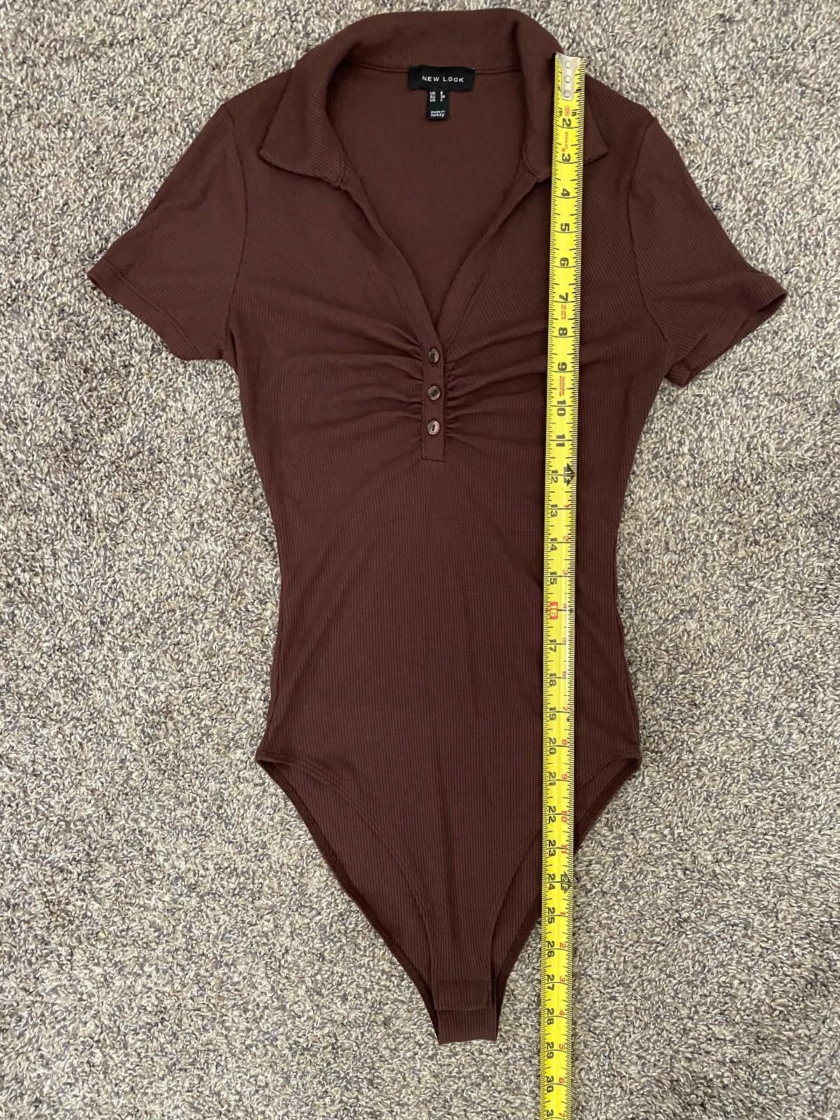 New Look NEW LOOK Collard Button Ruched Bodysuit in Dark Brown (US 2) Size XS / US 0-2 / IT 36-38 - 3 Thumbnail