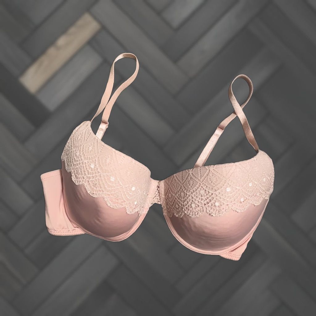 Vintage Maidenform Pink Push Up & In Bra 36C – 36C Push Up Bra, Maidenform, Floral, Underwired, Bow, Lace, Strap, Pink, Women, Regular, 36 Band, 36C Cup Size ONE SIZE - 1 Thumbnail
