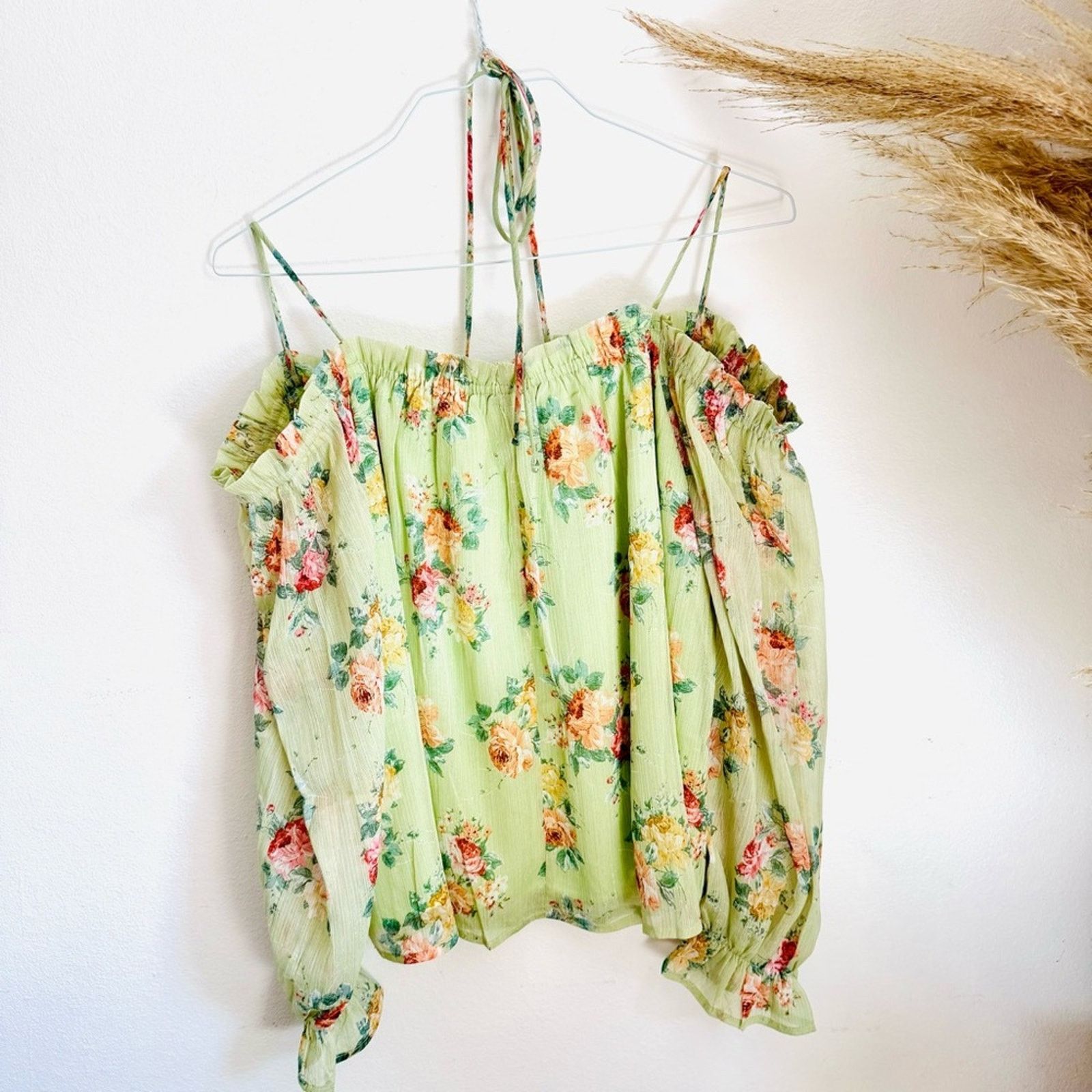 Anthropologie NEW ANTHROPOLOGIE Mint Green Floral Tank Blouse Shirt Top M Size M / US 6-8 / IT 42-44 - 6 Thumbnail