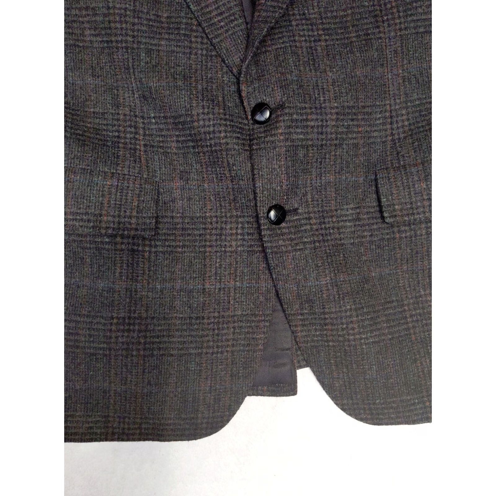Vintage Adams Row Richman Mens Blazer Jacket 40R Gray Glen Check Tweed Wool Sport Coat Notch Lapel 2 Button Three-Button Casual Formal Mens Summer Fall Winter Size 40R - 4 Thumbnail