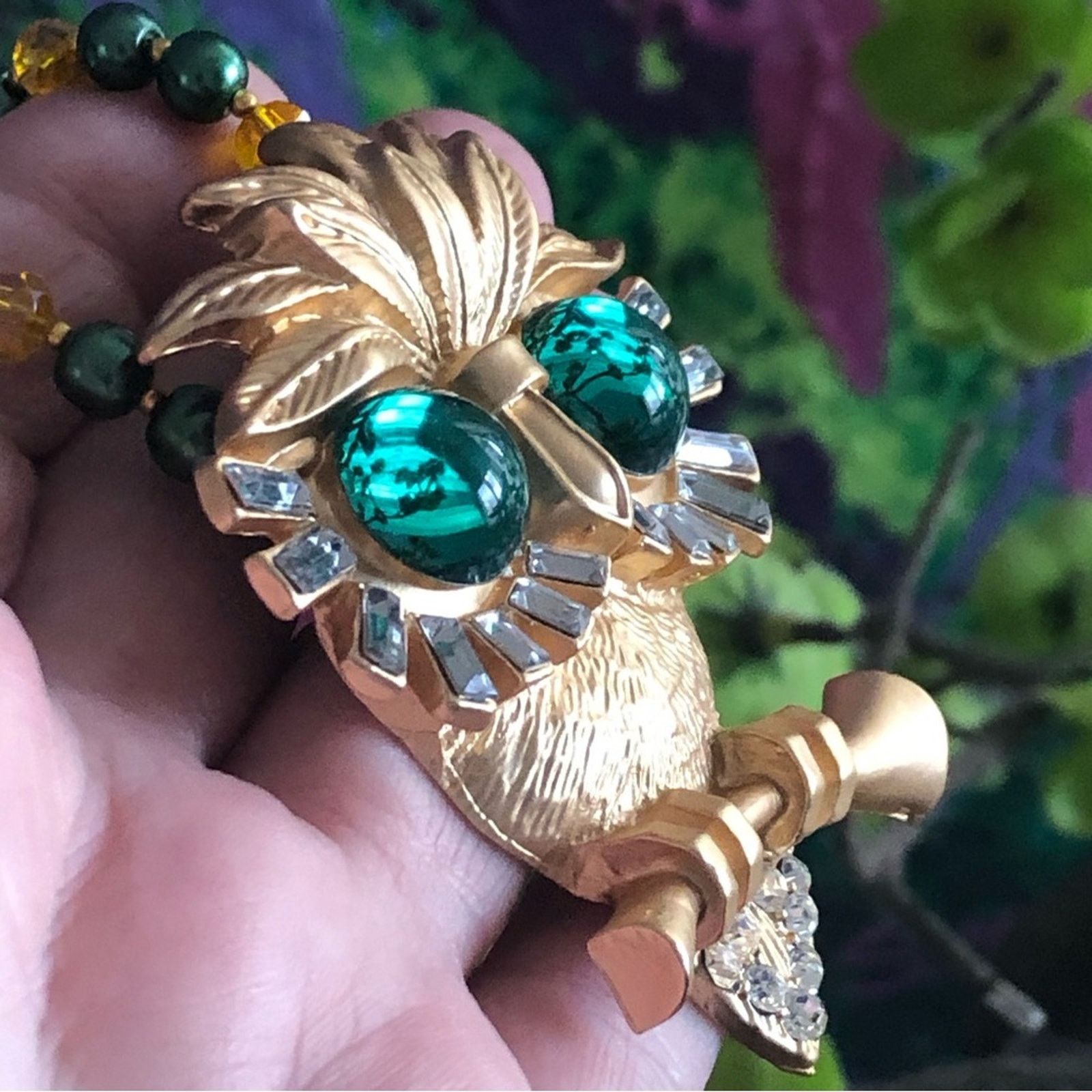 Handmade Handcrafted repurpose emerald eye large owl Pearl necklace Size ONE SIZE - 11 Thumbnail
