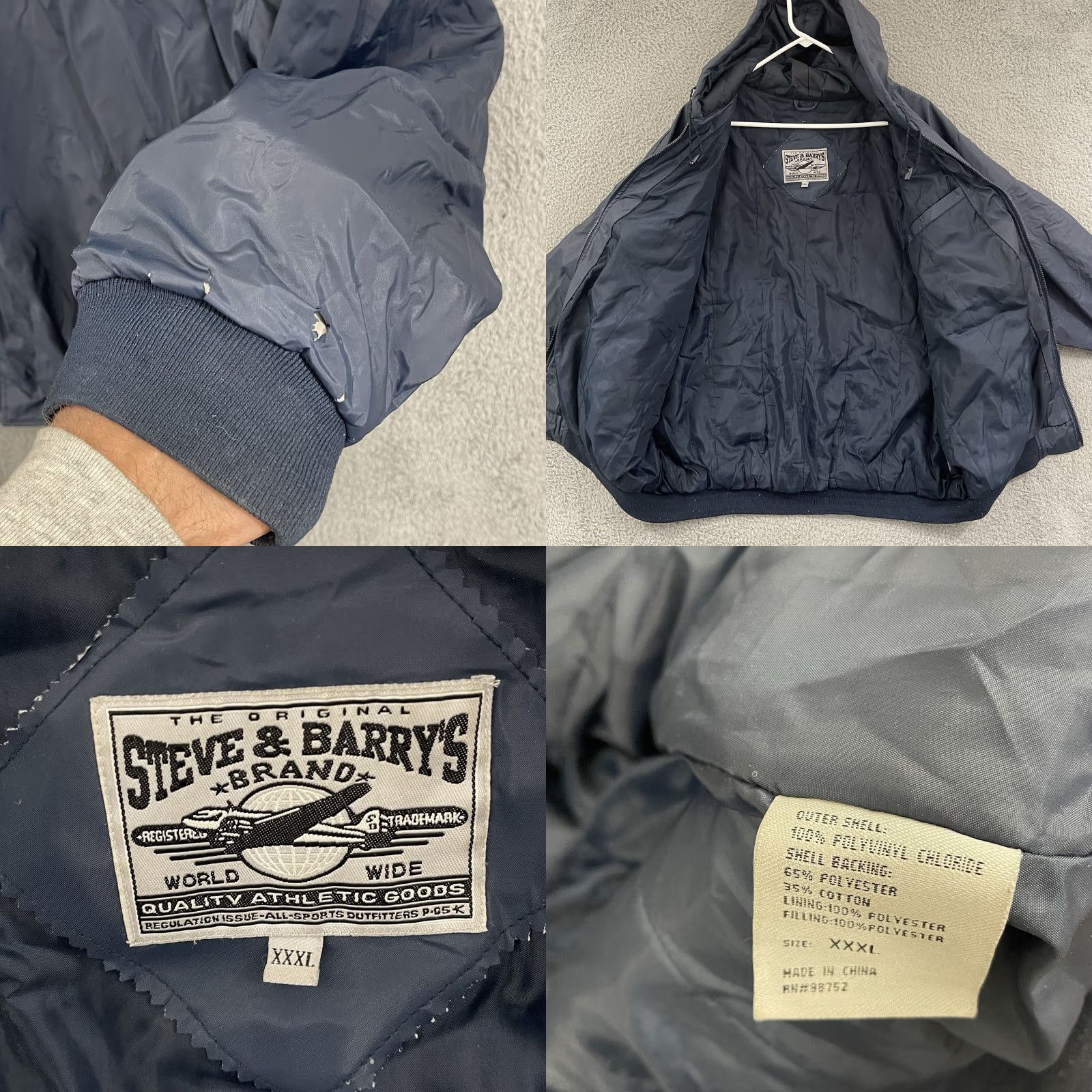 Vintage VINTAGE Steve & Barry's Jacket Mens 3XL Blue USA Flag Polyvinyl Zip Hooded Lined Size US XXL / EU 58 / 5 - 8 Thumbnail