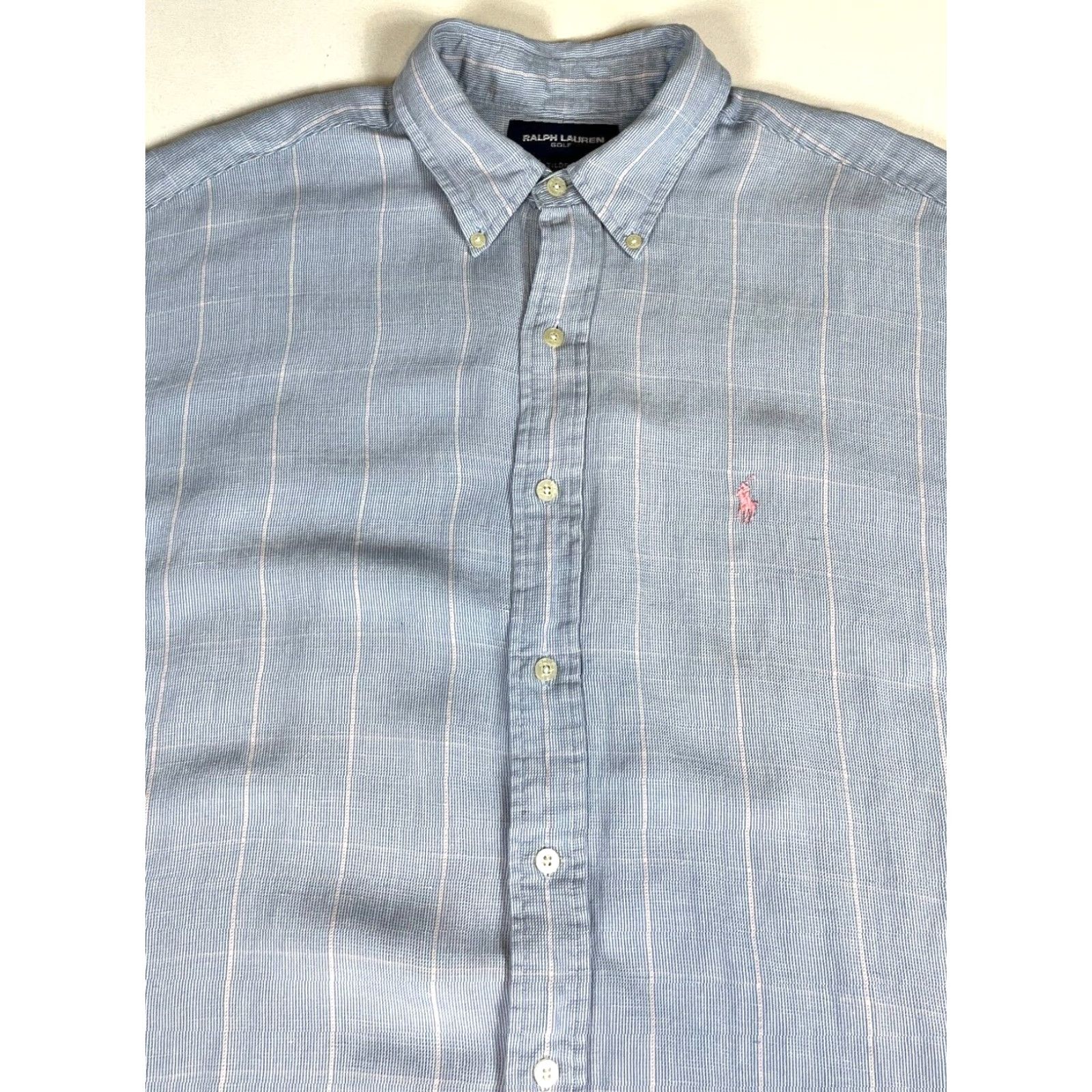 Ralph Lauren Ralph Lauren Golf Tilden Button-Down Shirt Window Pane Silk Linen Sz L Mens Long Sleeve Blue Size US L / EU 52-54 / 3 - 2 Thumbnail