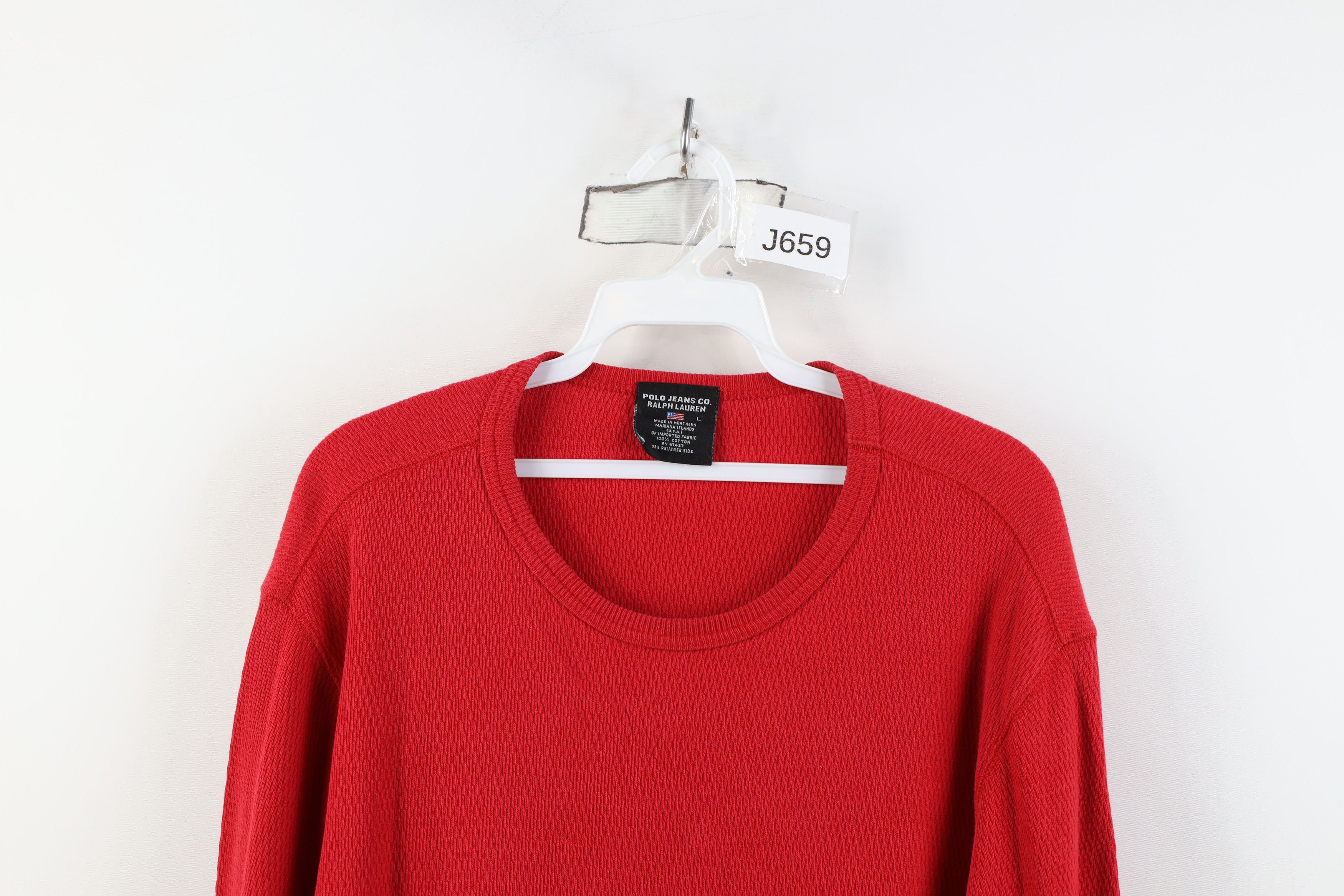 Ralph Lauren Vtg 90s Ralph Lauren Waffle Knit Long Sleeve T-Shirt Red USA Size US L / EU 52-54 / 3 - 2 Thumbnail