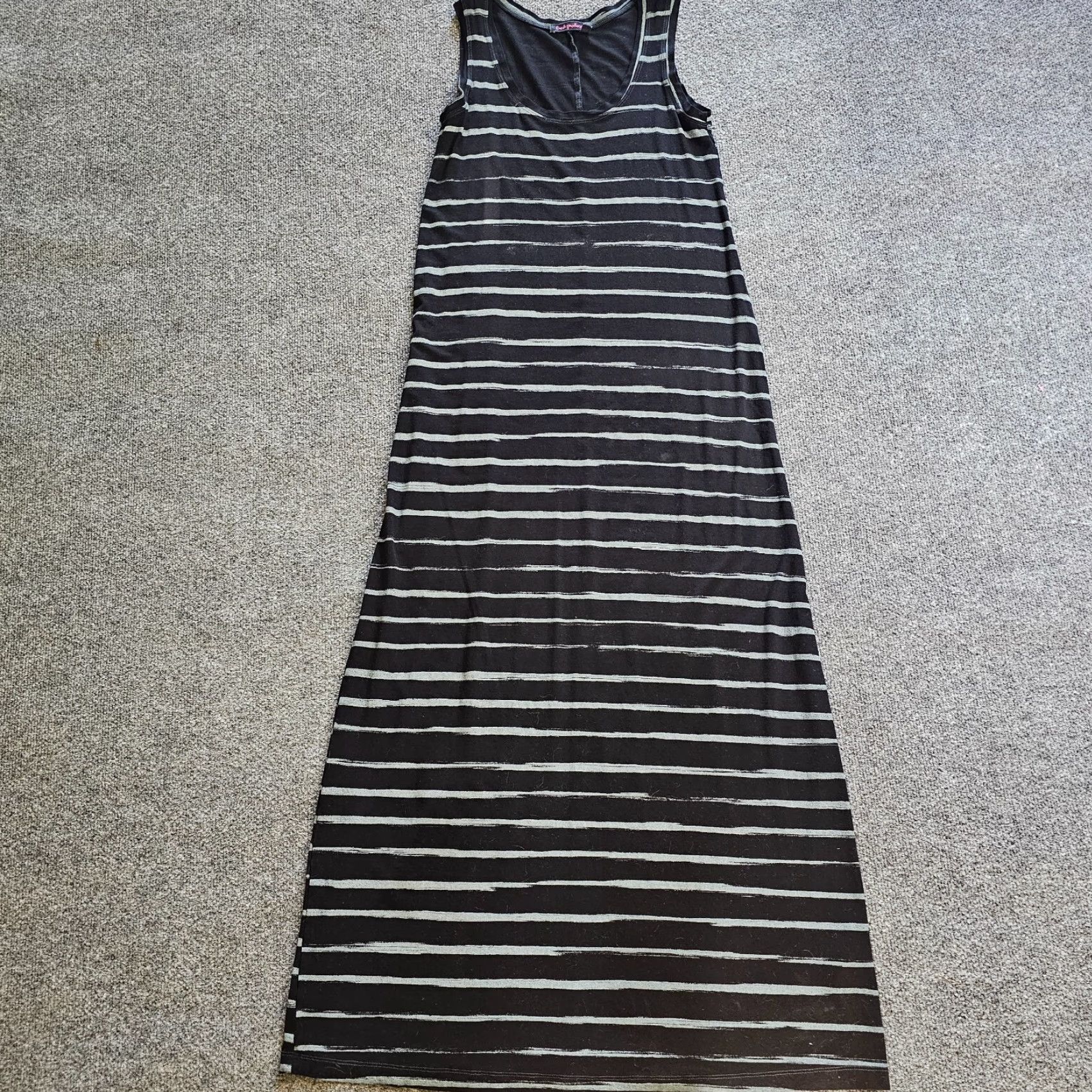 Vintage Fresh Produce Dress Womens Small Black Striped Maxi Long Sleeveless Stretch Knit Size S / US 4 / IT 40 - 2 Thumbnail