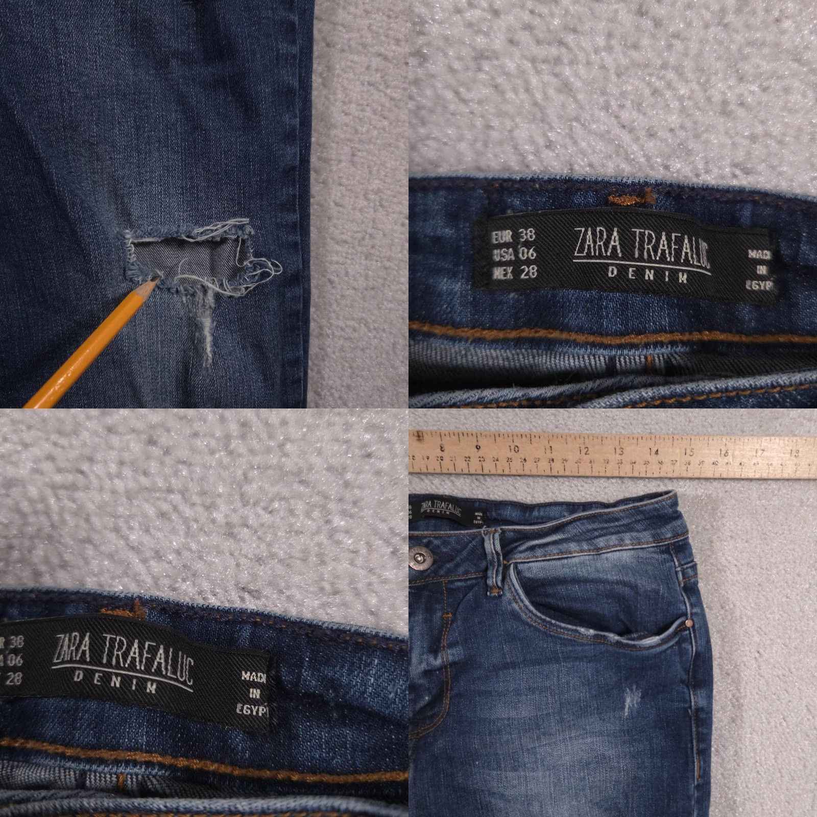 Zara Zara Trafaluc Denim Jeans Womens 6 Blue Medium Wash Distressed Ripped Skinny TRF Zip Pocket Pockets Slim Rise Mid Inseam 28in Crew Size 28" / US 6 / IT 42 - 8 Thumbnail
