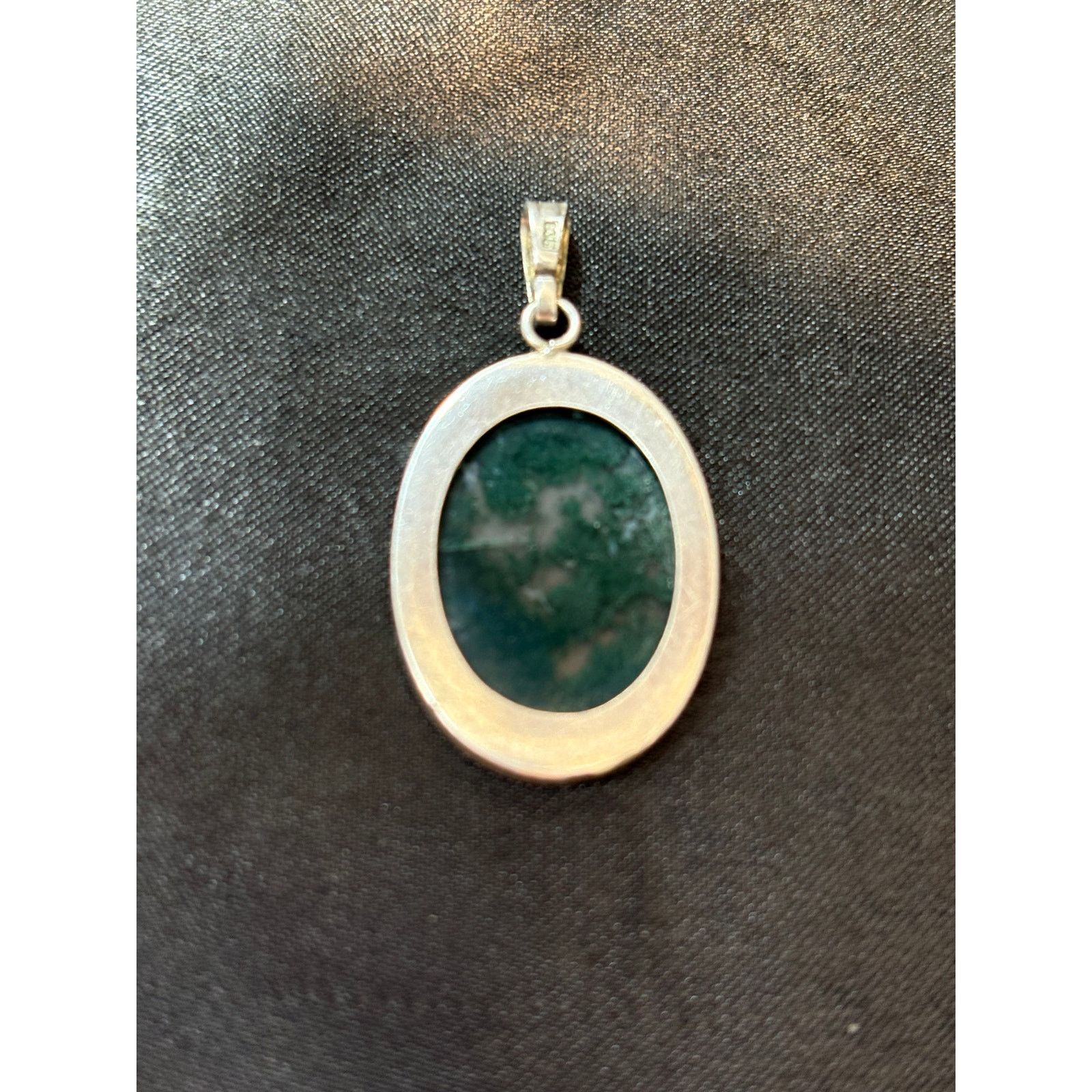 Other Vintage Sterling Silver Moss Agate Oval Pendant Size ONE SIZE - 3 Thumbnail