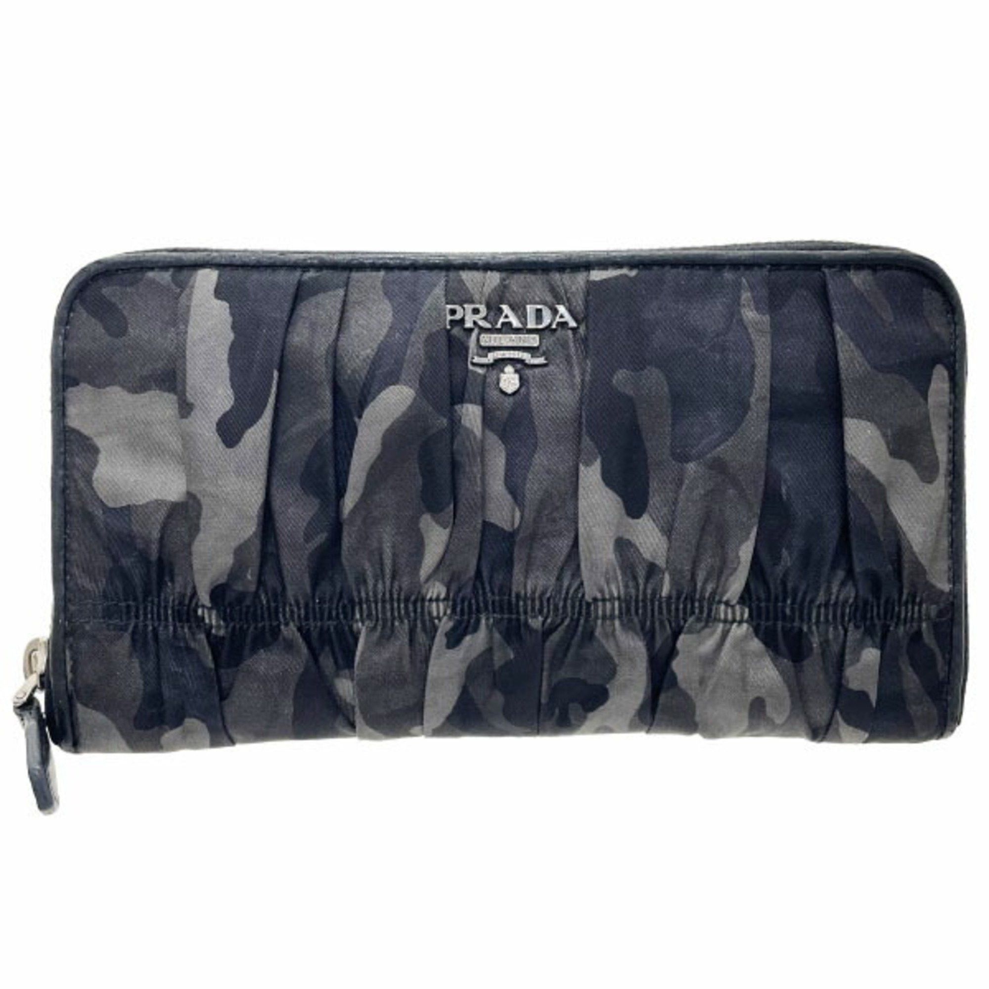 Prada Prada Camouflage Round Long Wallet, Nylon and Leather, Gray Black, 1M0506, PRADA Pattern, Shirring, Gathered Pleats, YY-15718 Size ONE SIZE - 1 Thumbnail