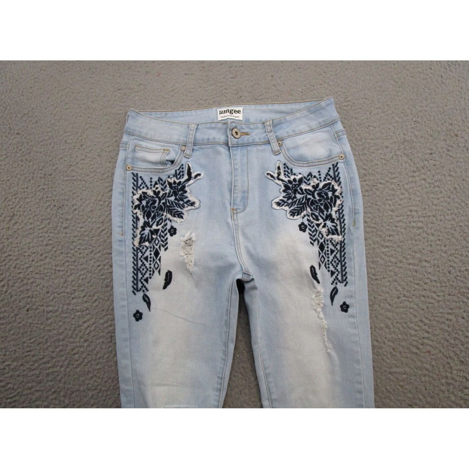 Denime Umgee Embroidered Denim Skinny Jeans Size 28 Blue Bohemian 5-Pocket Womens Skinny Jeans XS? - Size 28" / US 6 / IT 42 - 3 Thumbnail