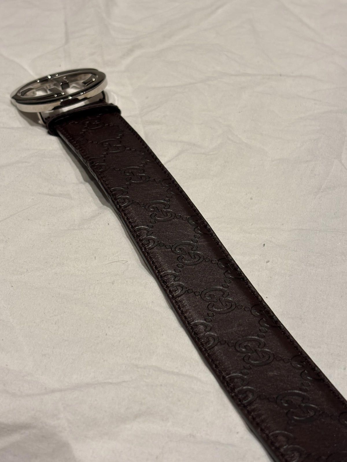 Gucci Gucci - Brown Leather Belt with Silver Interlocking G Buckle Size ONE SIZE - 6 Thumbnail