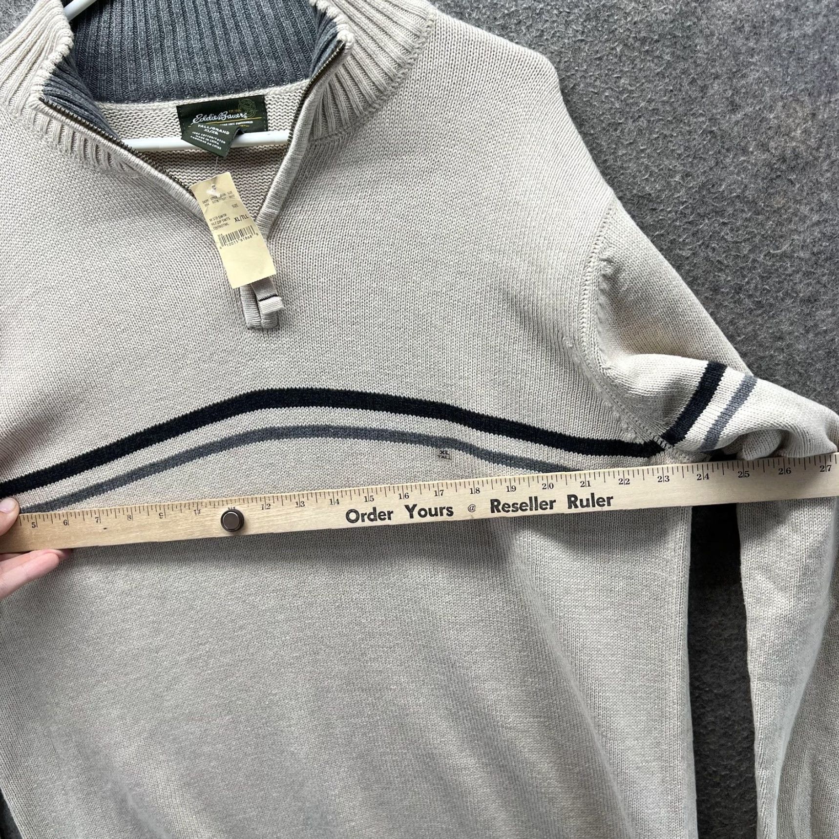 Eddie Bauer VINTAGE Eddie Bauer Pullover Sweater Mens XL Tall Beige Quarter Zip Stripes Size US XL / EU 56 / 4 - 4 Thumbnail