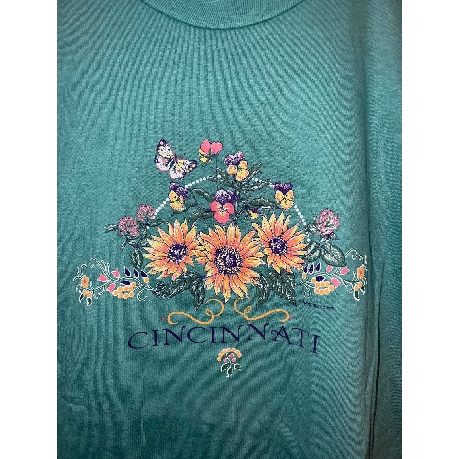 Jerzees 90s Vintage Cincinnati Garden Butterfly Green Shirt VTG M Size US M / EU 48-50 / 2 - 2 Thumbnail