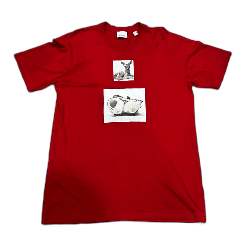 Burberry Red Short Sleeve T-Shirt with Prints