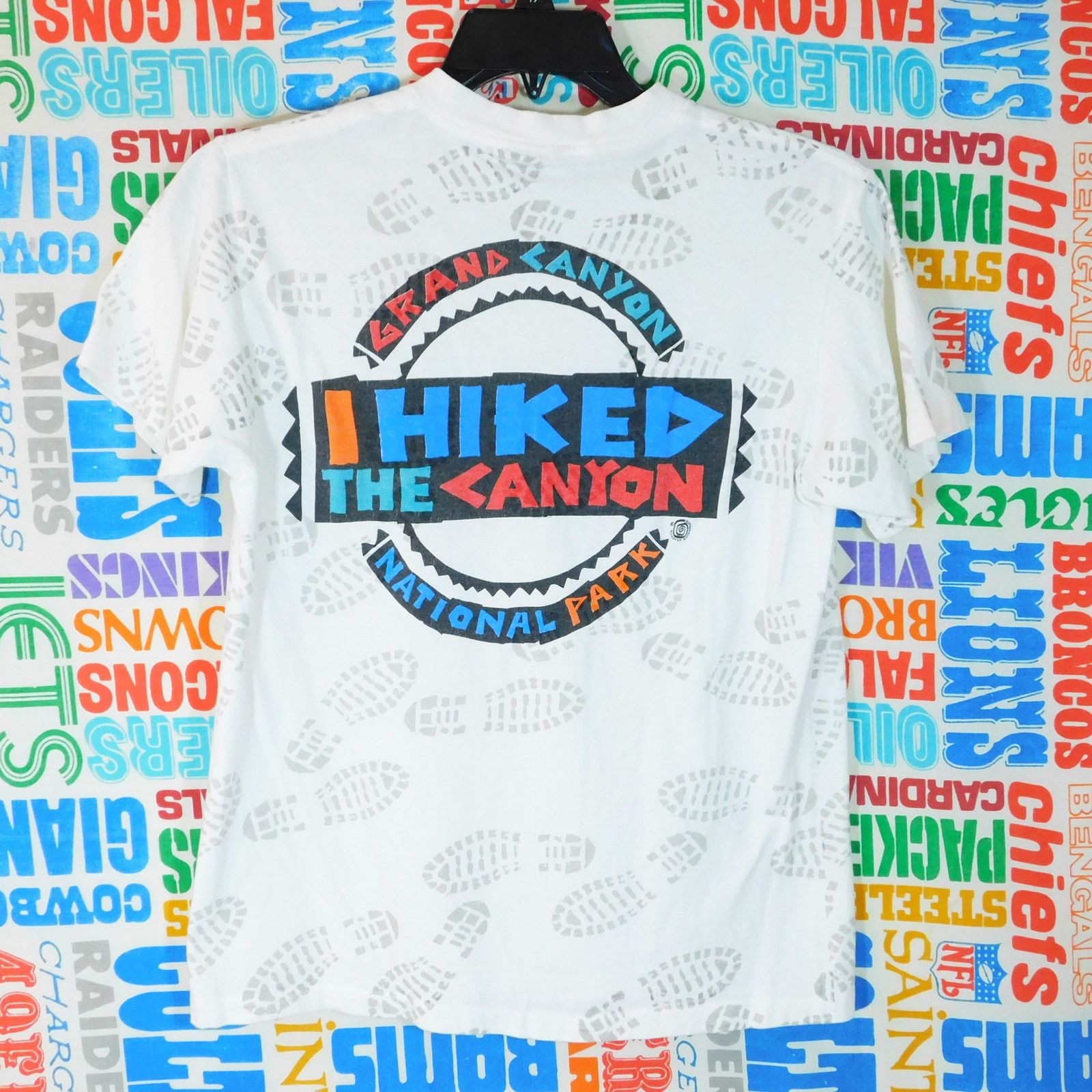 Hanes 90s I Hiked The Grand Canyon AOP T Shirt Size M Boot Prints Size US M / EU 48-50 / 2 - 2 Thumbnail
