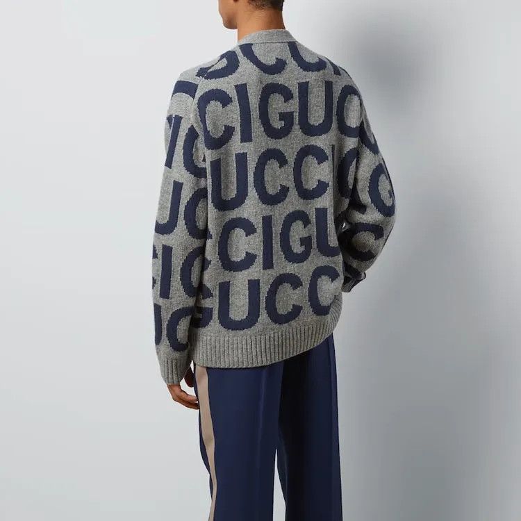 Gucci o1s1wg110225 Wool Cardigan With Gucci Intarsia Gray & Blue Size US S / EU 44-46 / 1 - 6 Thumbnail