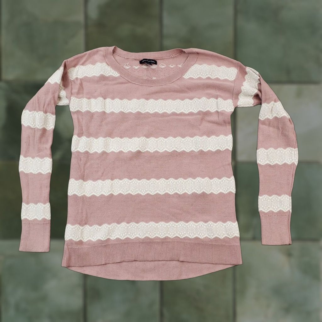 American Eagle Outfitters American Eagle Womens Pink White Striped Crew Neck Knit Sweater Small Size S / US 4 / IT 40 - 1 Thumbnail