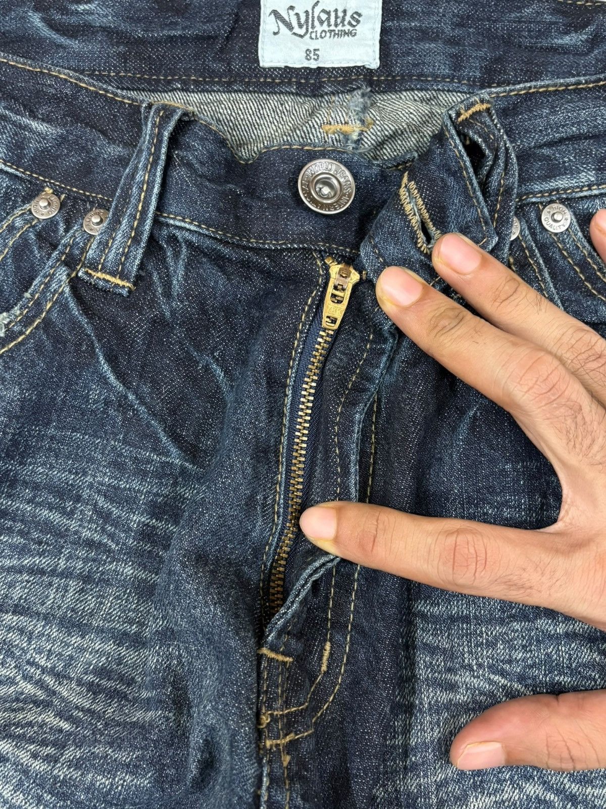 Japanese Brand Vintage Nylaus Faded Wash Multi Pocket Loose Baggy Jeans Size US 31 - 3 Thumbnail