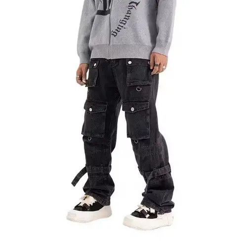 VIBE Black Washed Stacked Cargo Jeans Size US 33 - 2 Thumbnail