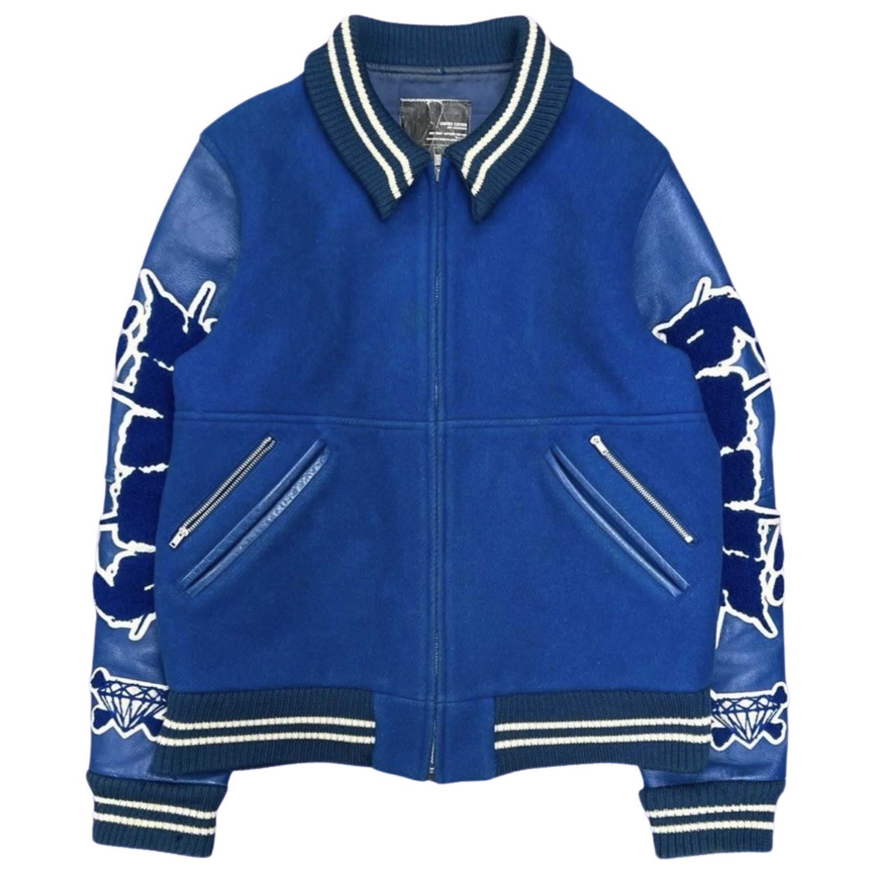 Pre-owned Undercover Aw2001 "d.a.v.f" Varsity Jacket In Blue