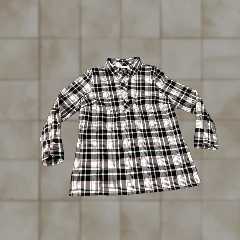 Talbots Talbots Button-Up Shirt Womens 10P Petite Black White Plaid cotton Spandex Multicolor Classic Casual Workwear Size L / US 10 / IT 46 - 1 Thumbnail