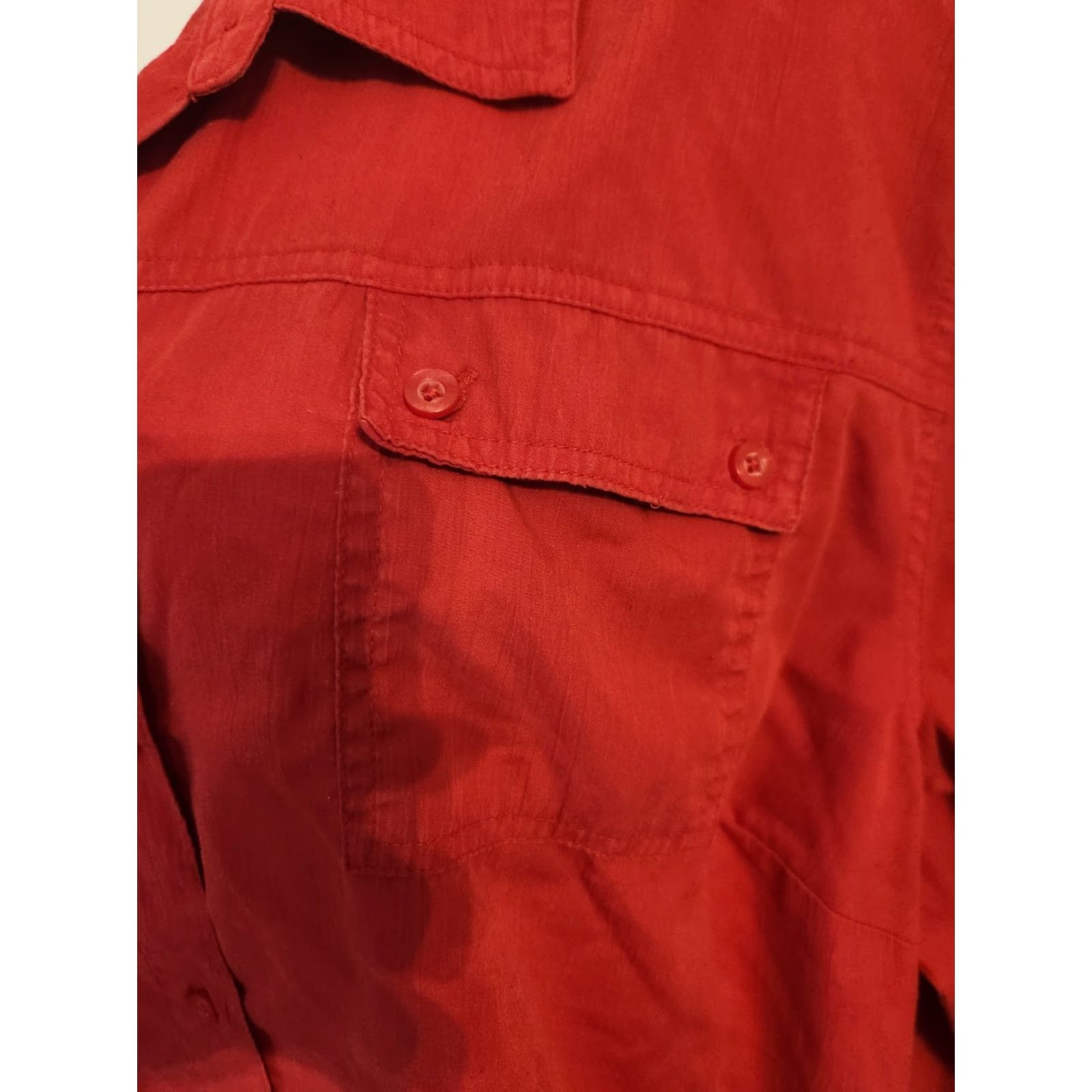 Vintage Liz & Me Red Long Sleeve Collared Button-Up Top Shirt 4X Plus Size Women Cotton Polyester Pockets Easy Care 30 32 Size XXL / US 16-18 / IT 52-54 - 4 Thumbnail