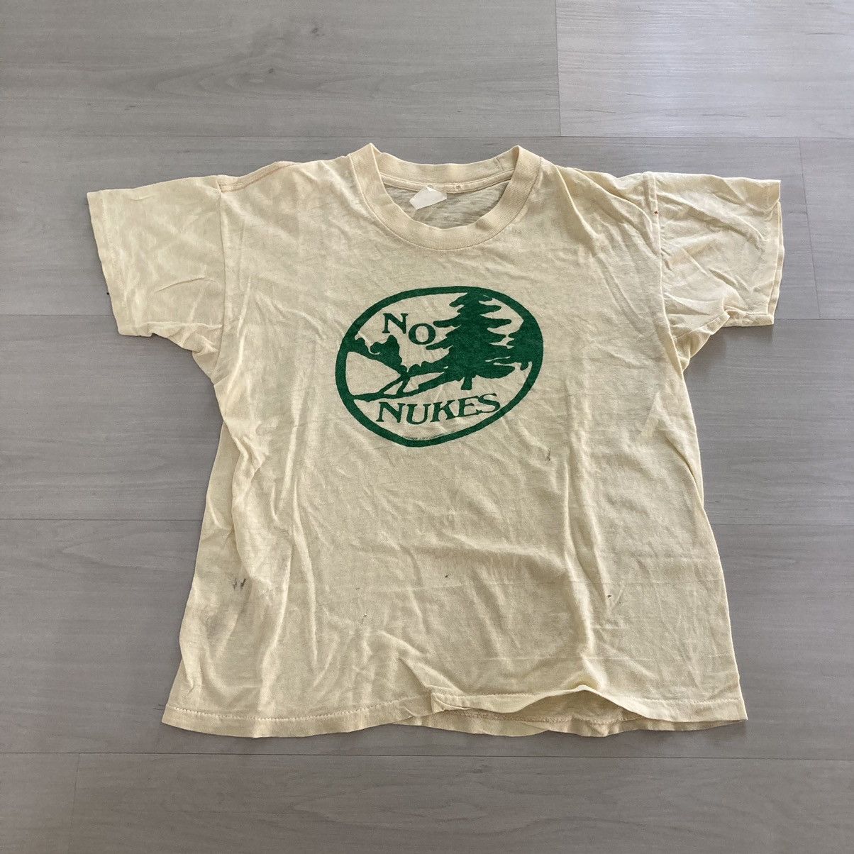 image of Vintage 1977 No Nukes T-Shirt in Yellow, Women's (Size Small)