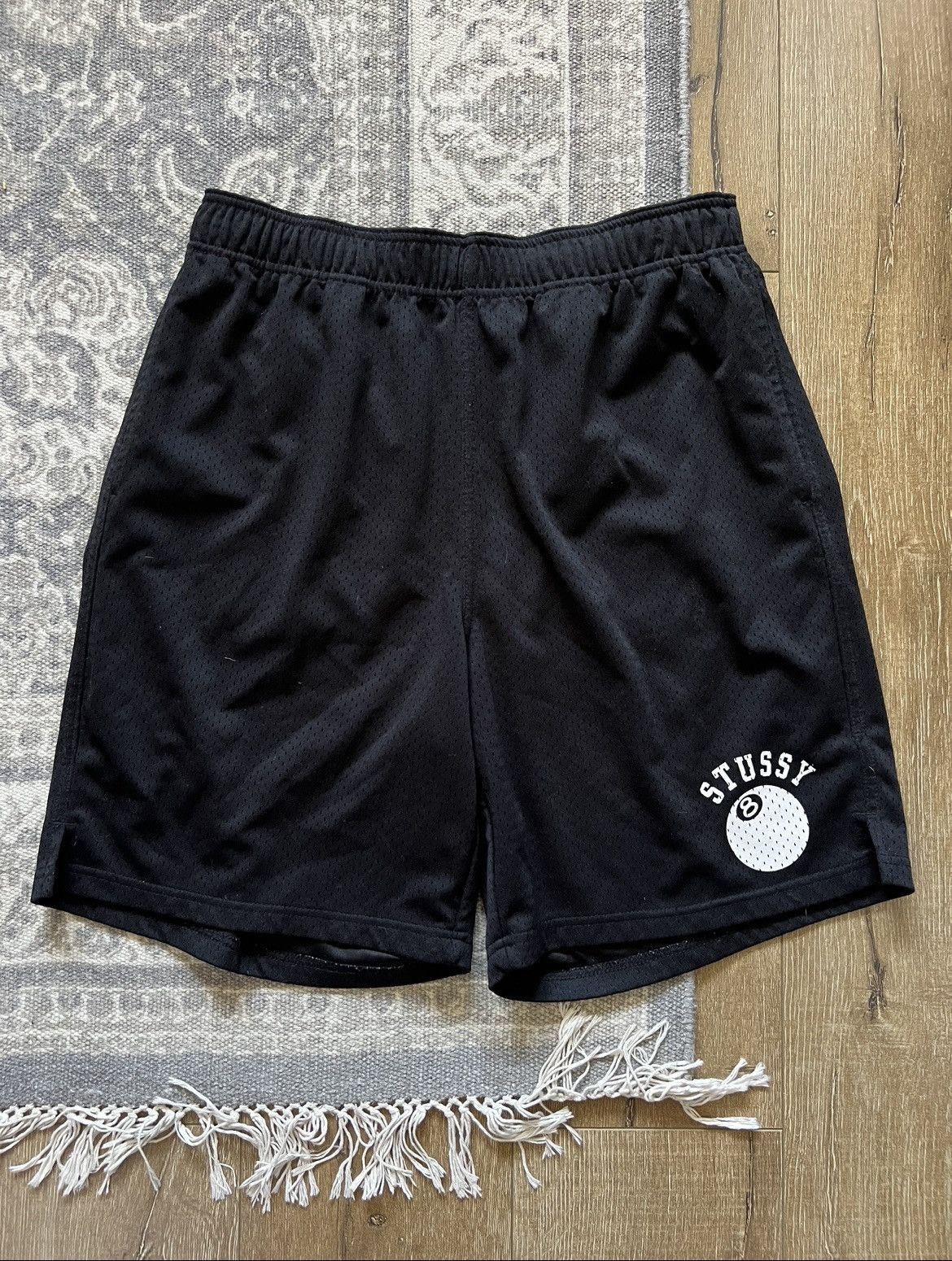image of Stussy 8-Ball Mesh Shorts in Black, Men's (Size 32)