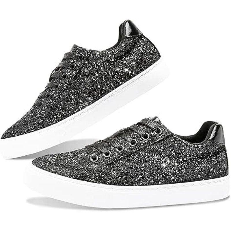 Other Jeekopeg Women's Size 6 Black Glitter Lace Up Sneakers Size US 6 / IT 36 - 1 Thumbnail