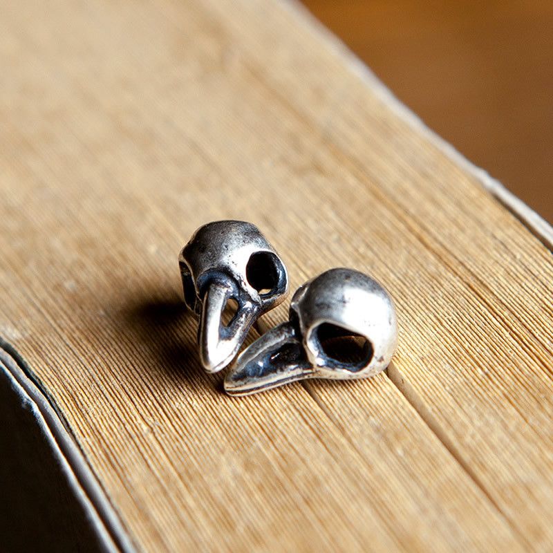 Sterling Silver Bird Skull Punk Earrings One Pairs Chrome Jewelry Size ONE SIZE - 1 Thumbnail