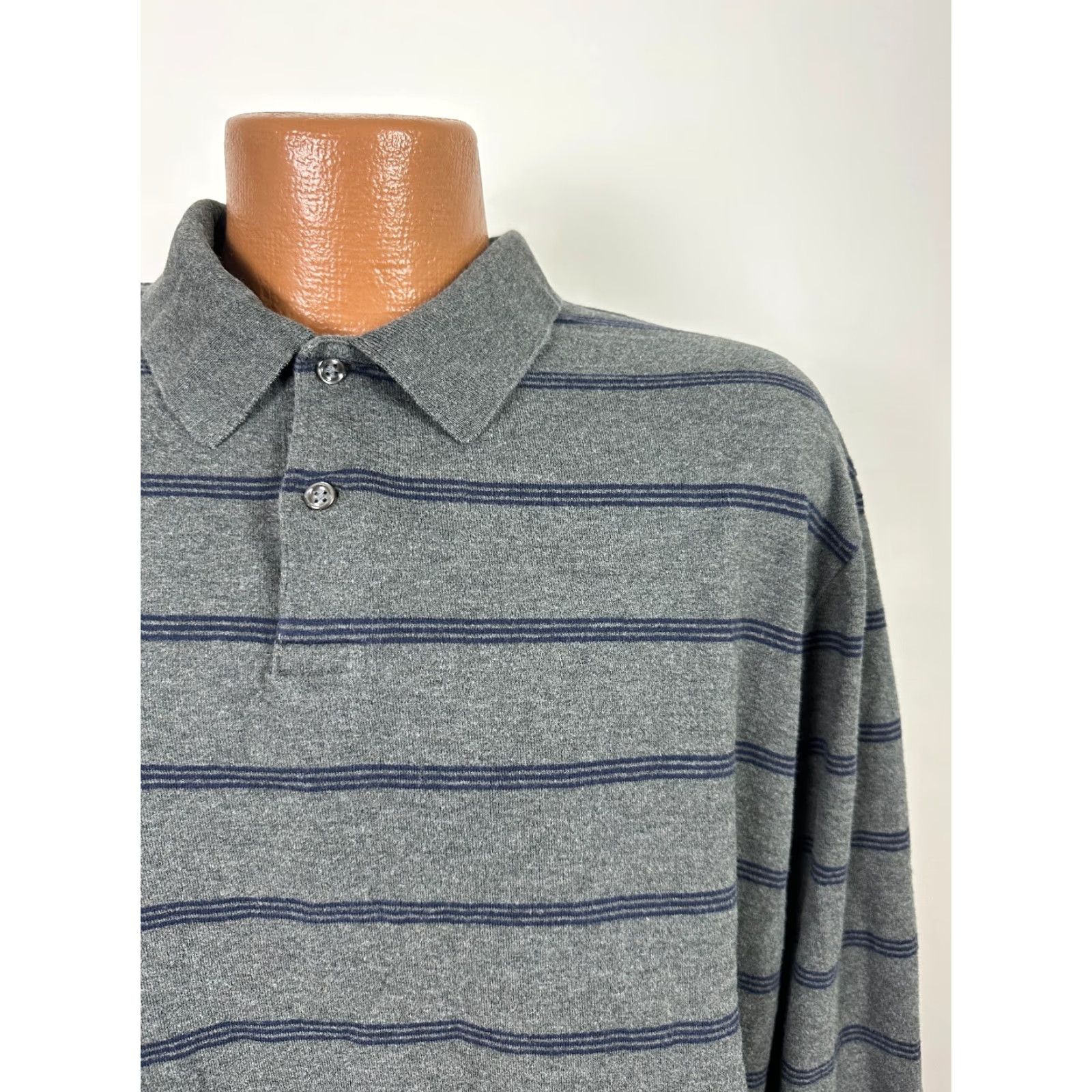 Polo Ralph Lauren VINTAGE Polo Ralph Lauren Polo Shirt Men XL Gray Navy Striped 90s Preppy Midweight Jersey Mens XL Gray Polo Size US XL / EU 56 / 4 - 4 Thumbnail