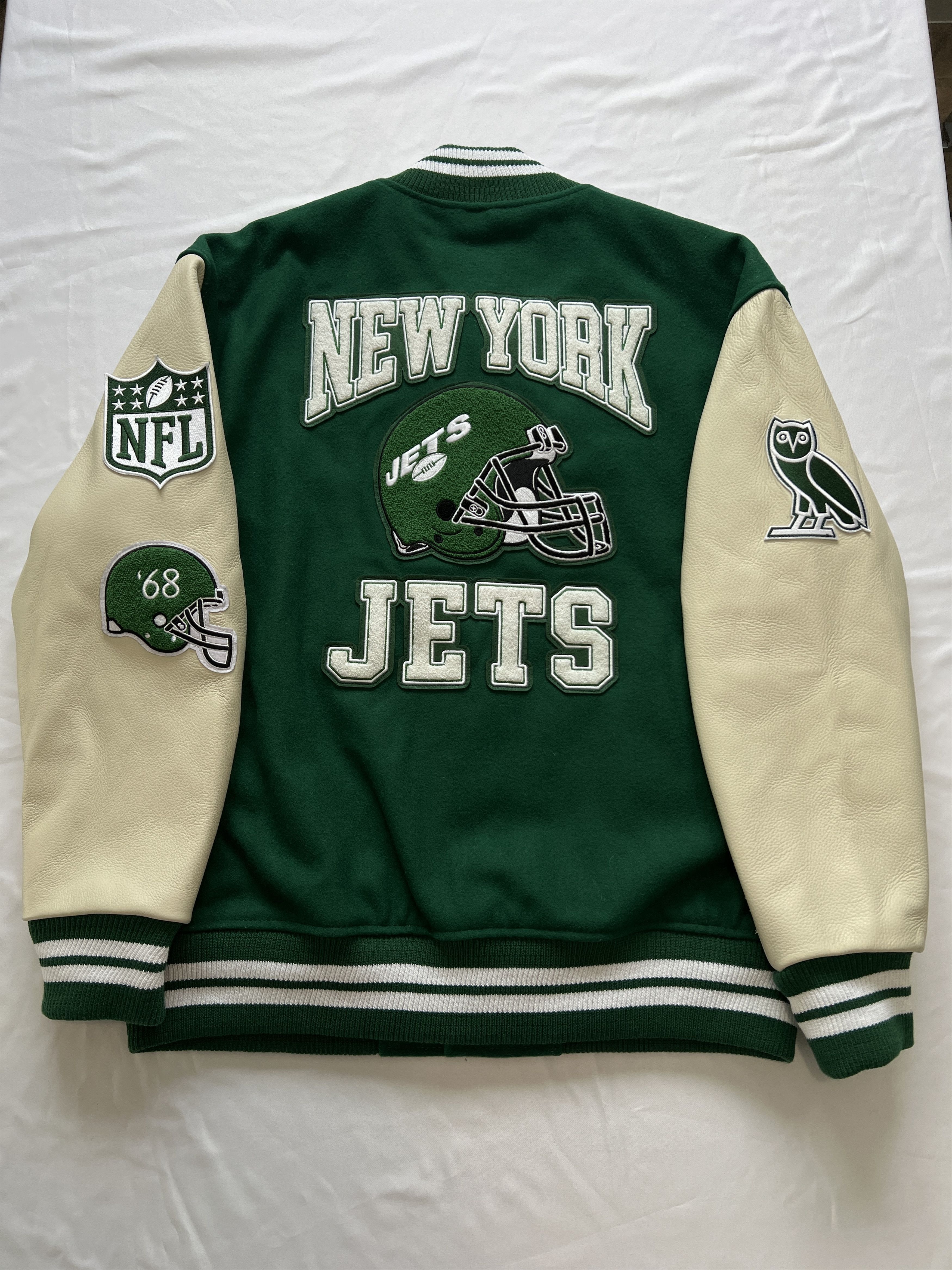 Drake OVO x NFL NEW YORK JETS OG VARSITY JACKET Size US XL / EU 56 / 4 - 3 Thumbnail