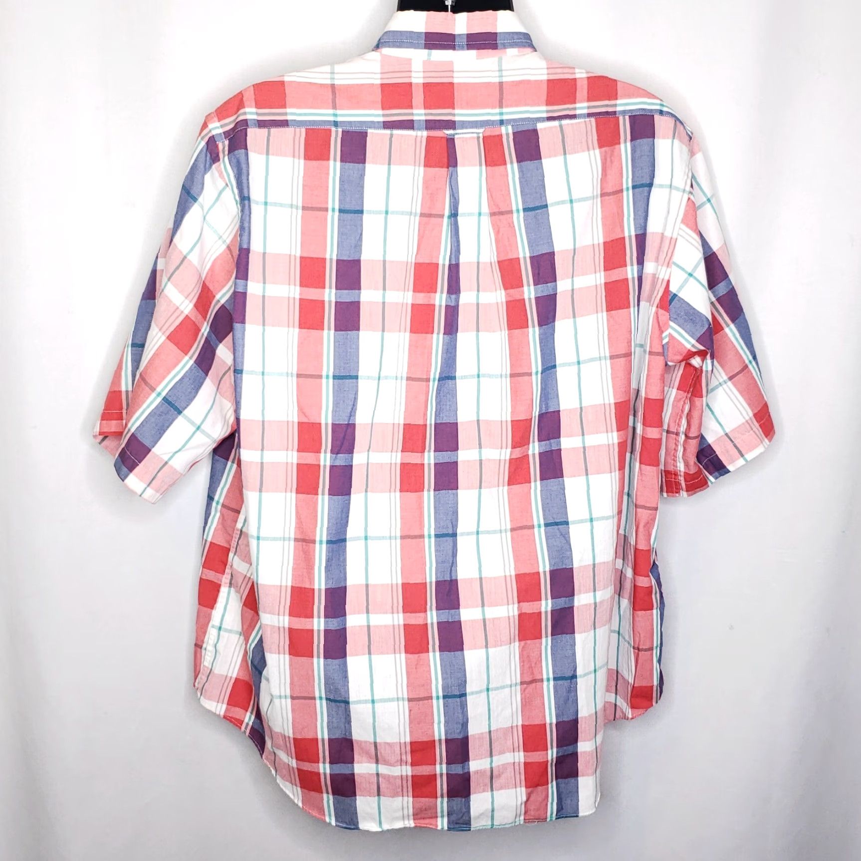 Needles VINTAGE St Stephen Collection 1X Big & Tall Button-Up Plaid Short Sleeve Red White Blue Tailoring Shirt Mens Size ONE SIZE - 5 Thumbnail