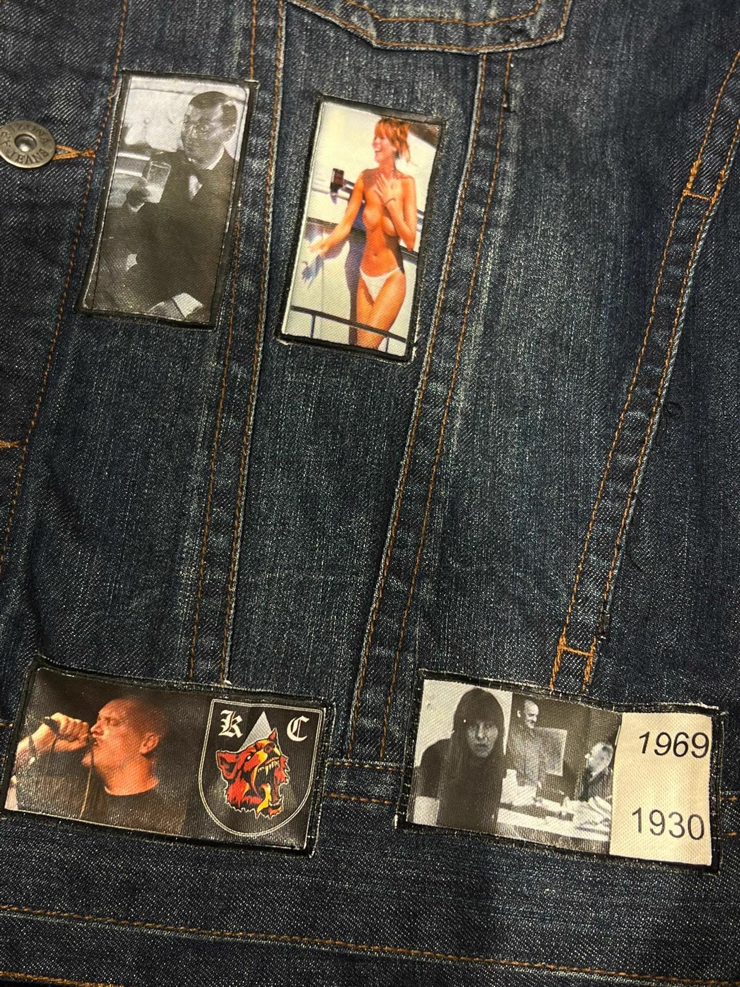 Vintage 90s Vintage Patchwork Denim Jacket Q13 Size US L / EU 52-54 / 3 - 4 Thumbnail
