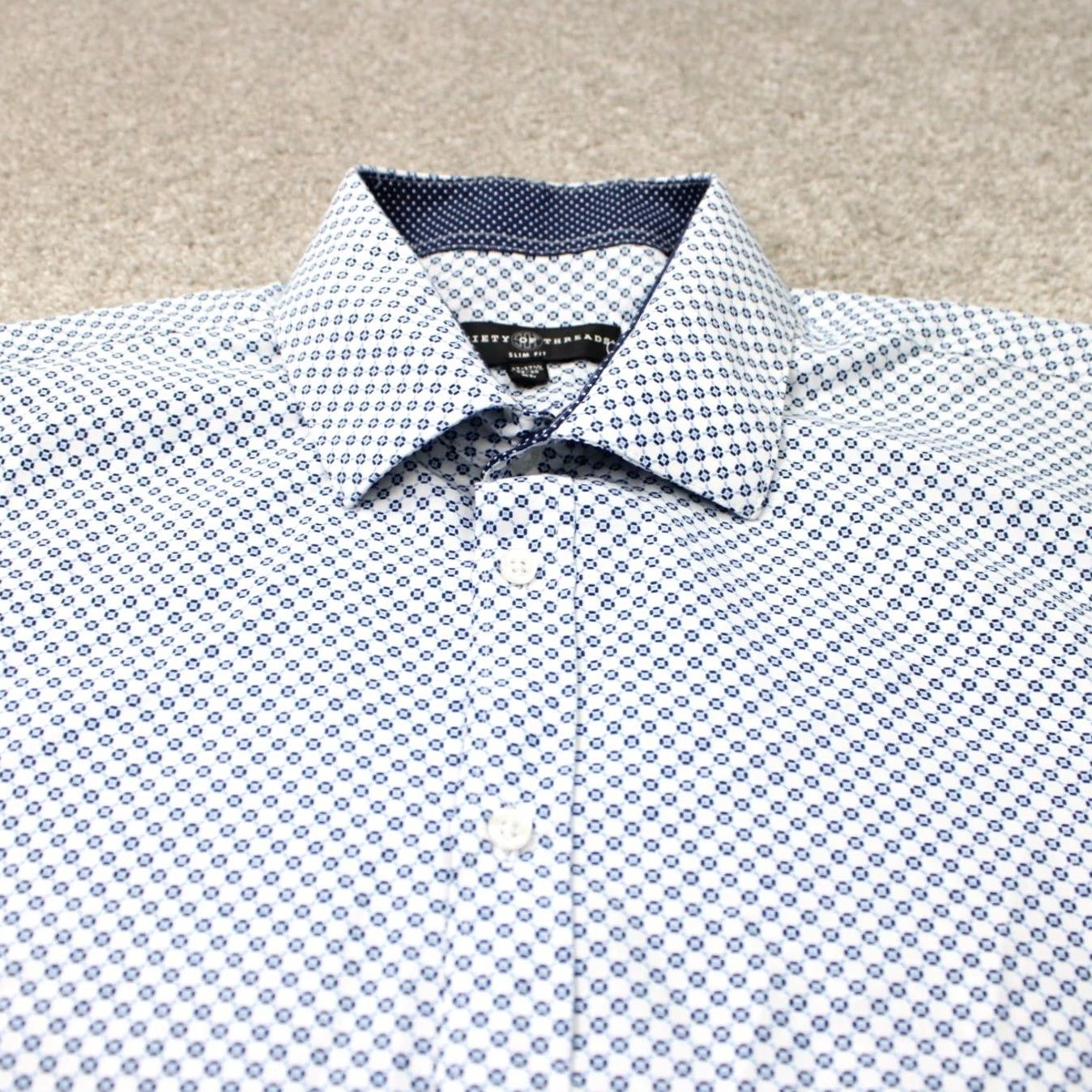 Vintage Society of Threads Shirt Mens XL White/Blue Check Slim Fit L/S Button-Up Shirt Size US XL / EU 56 / 4 - 5 Thumbnail