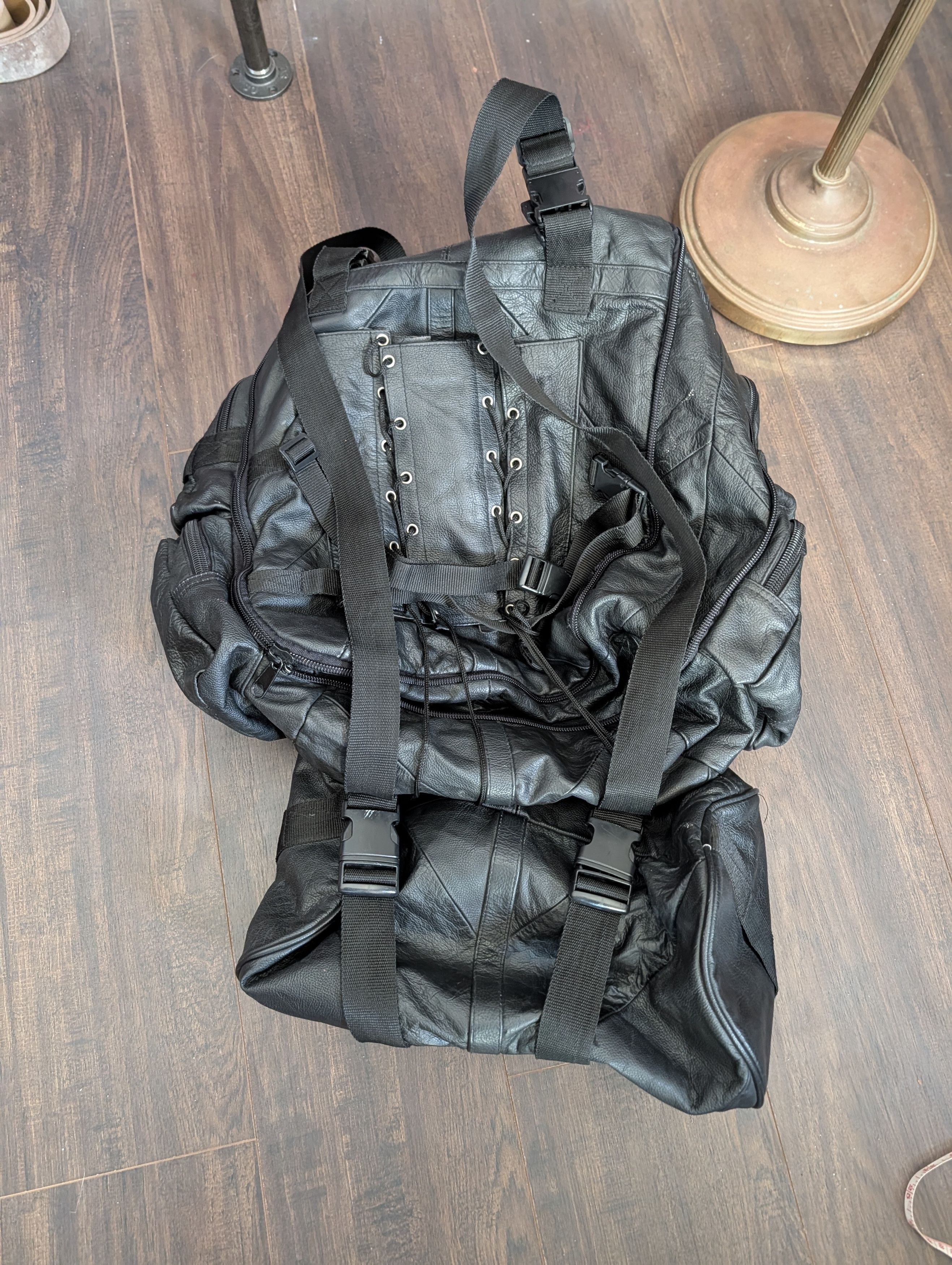 Vintage VTG leather 2-piece black biker cargo backpack Size ONE SIZE - 7 Thumbnail