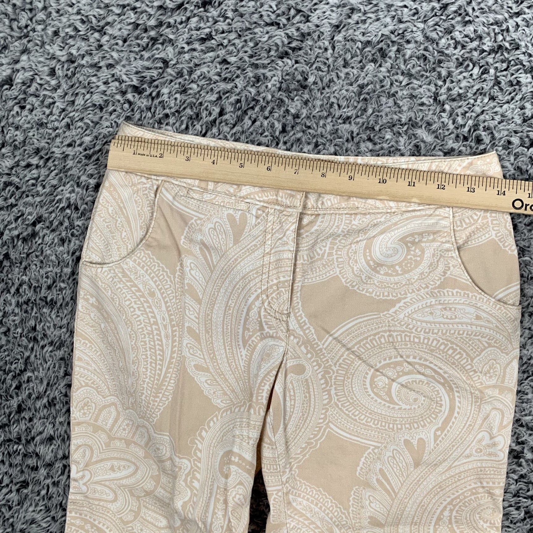 Ann Taylor Ann Taylor Pants Womens 2 Beige White Paisley Cropped Relaxed Boho Casual Size 26" / US 2 / IT 38 - 3 Thumbnail