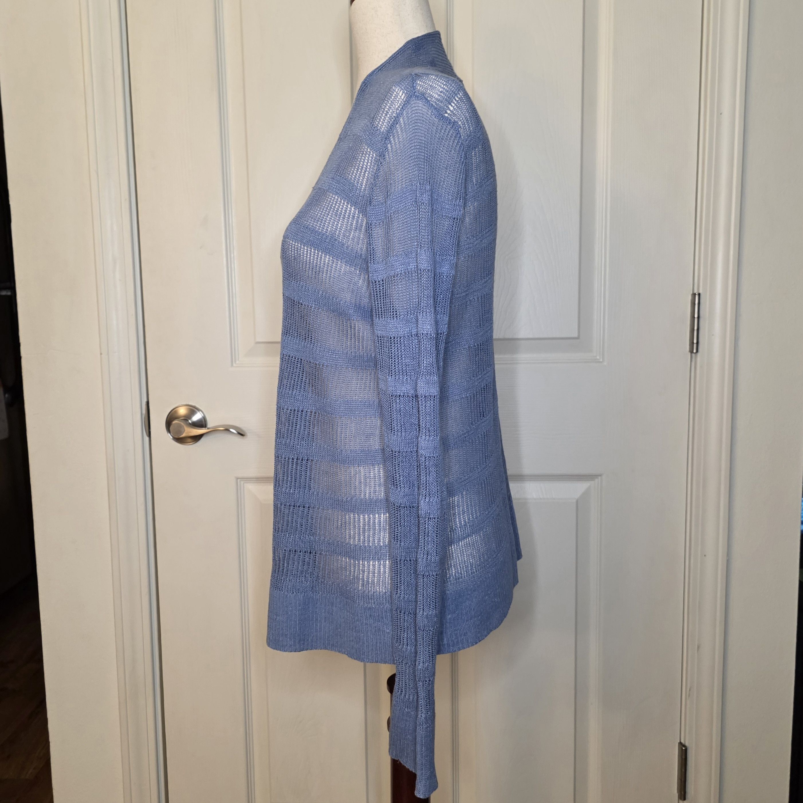Eileen Fisher Eileen Fisher Blue Linen Open Knit Cardigan Size M / US 6-8 / IT 42-44 - 2 Thumbnail