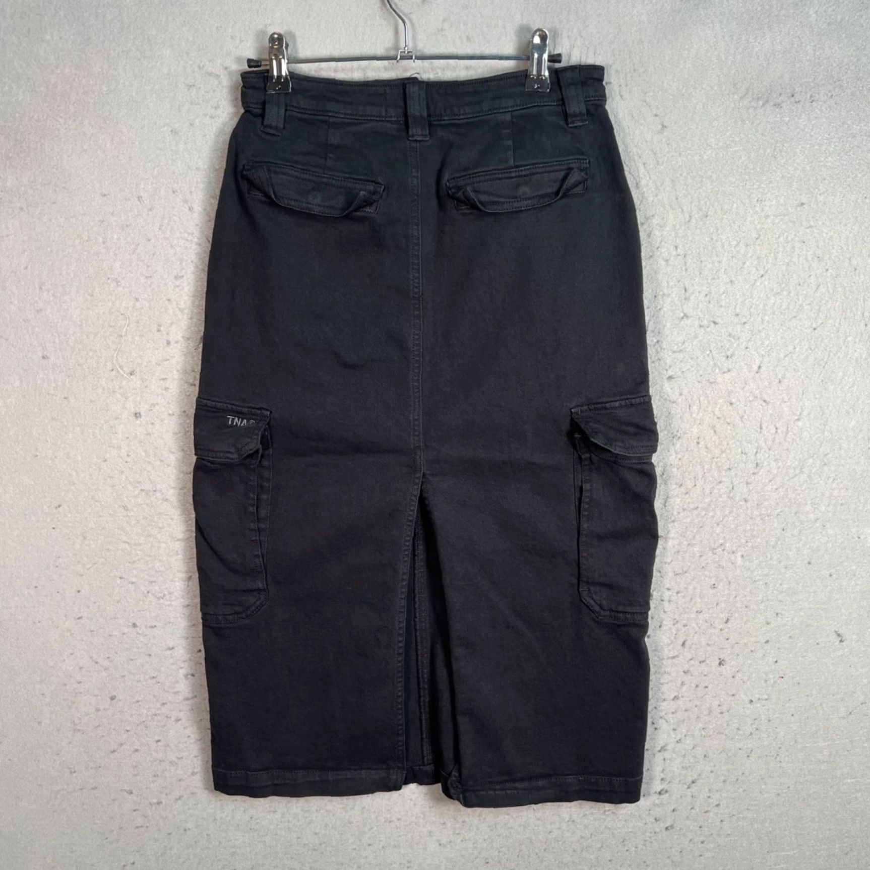 TNA VINTAGE TNA Womens Skirt Midi Black Cargo Pocket Cotton Blend Size 0 Size 25" / US 0 / IT 36 - 2 Thumbnail