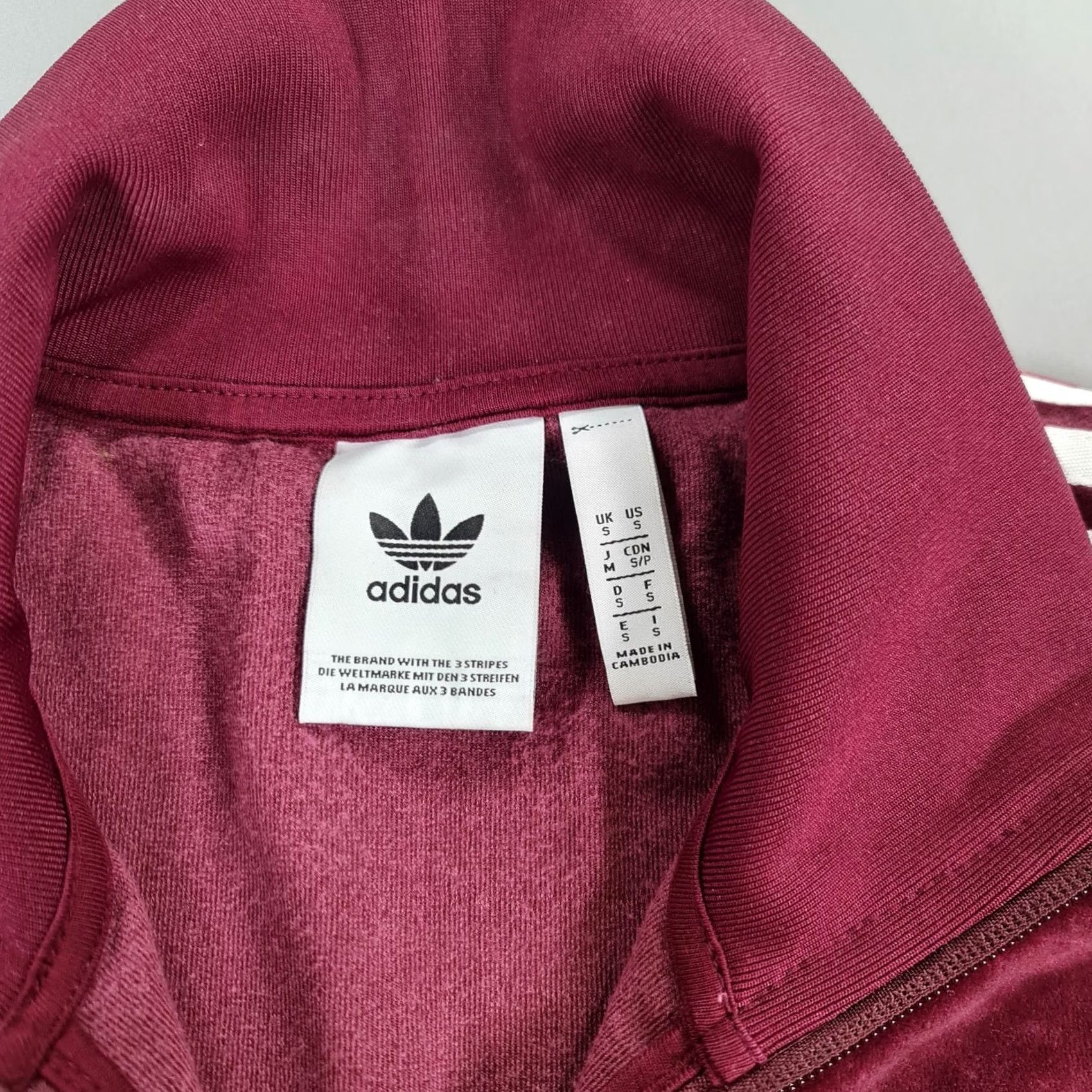 Adidas Adidas Mens Tracksuit Jacket Burgundy Red Small Velour Track Top DH5789 Size 36R - 3 Thumbnail