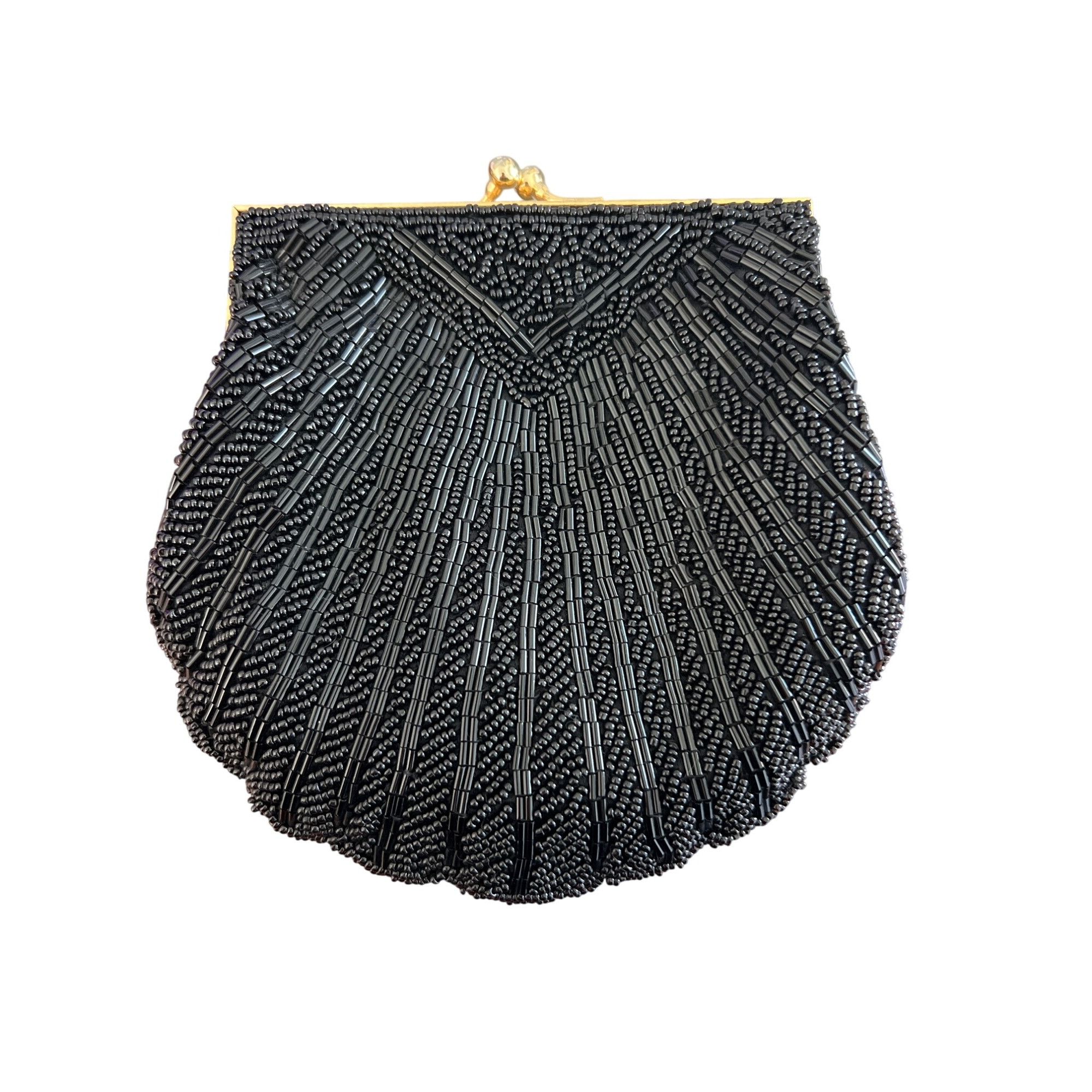 Vintage Carla Marchi Black Beaded Clutch Purse Gold Tone Kis, Women's