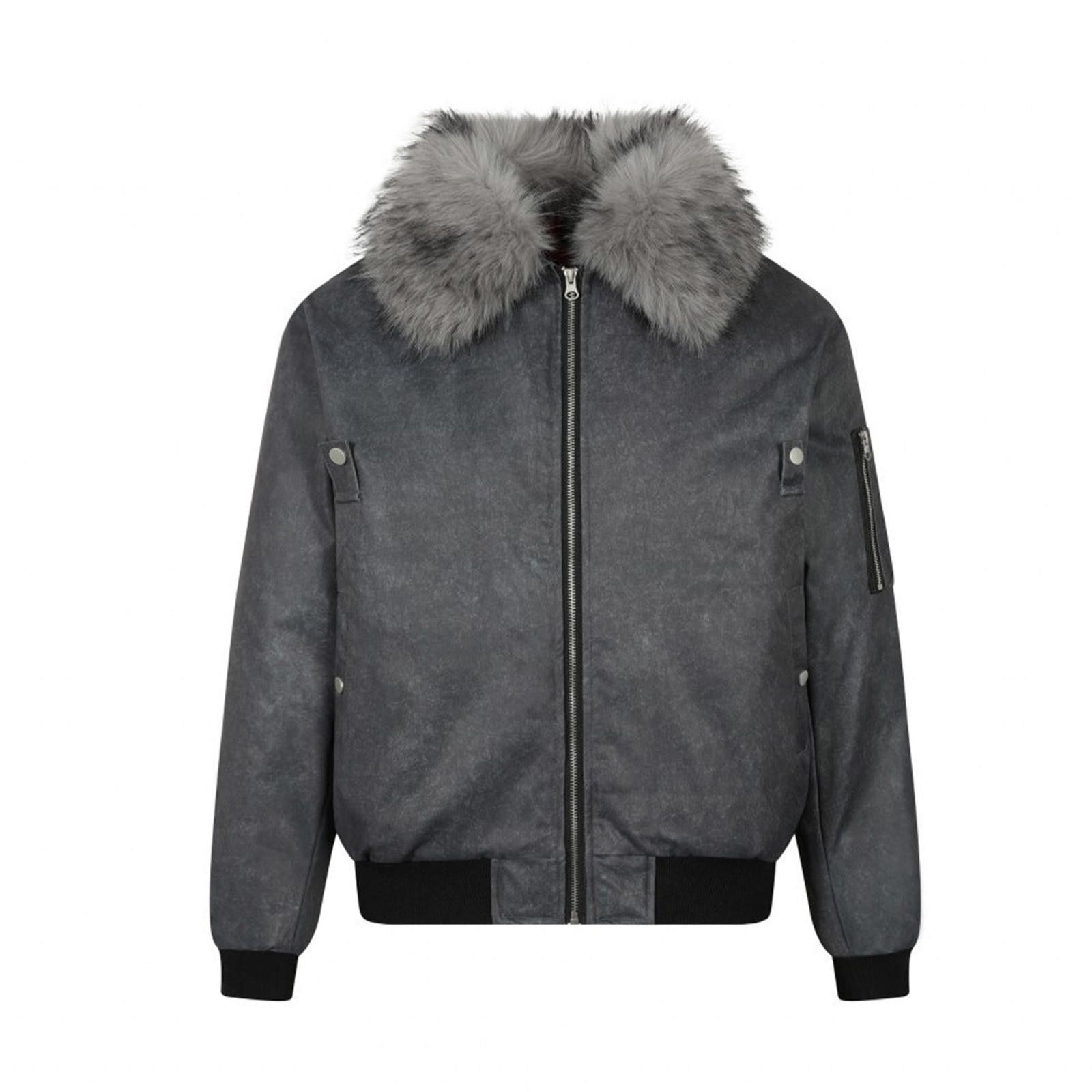 Japanese Brand Gray Faux Fur Collar Bomber Jacket, Men's Outerwear Size US L / EU 52-54 / 3 - 4 Thumbnail